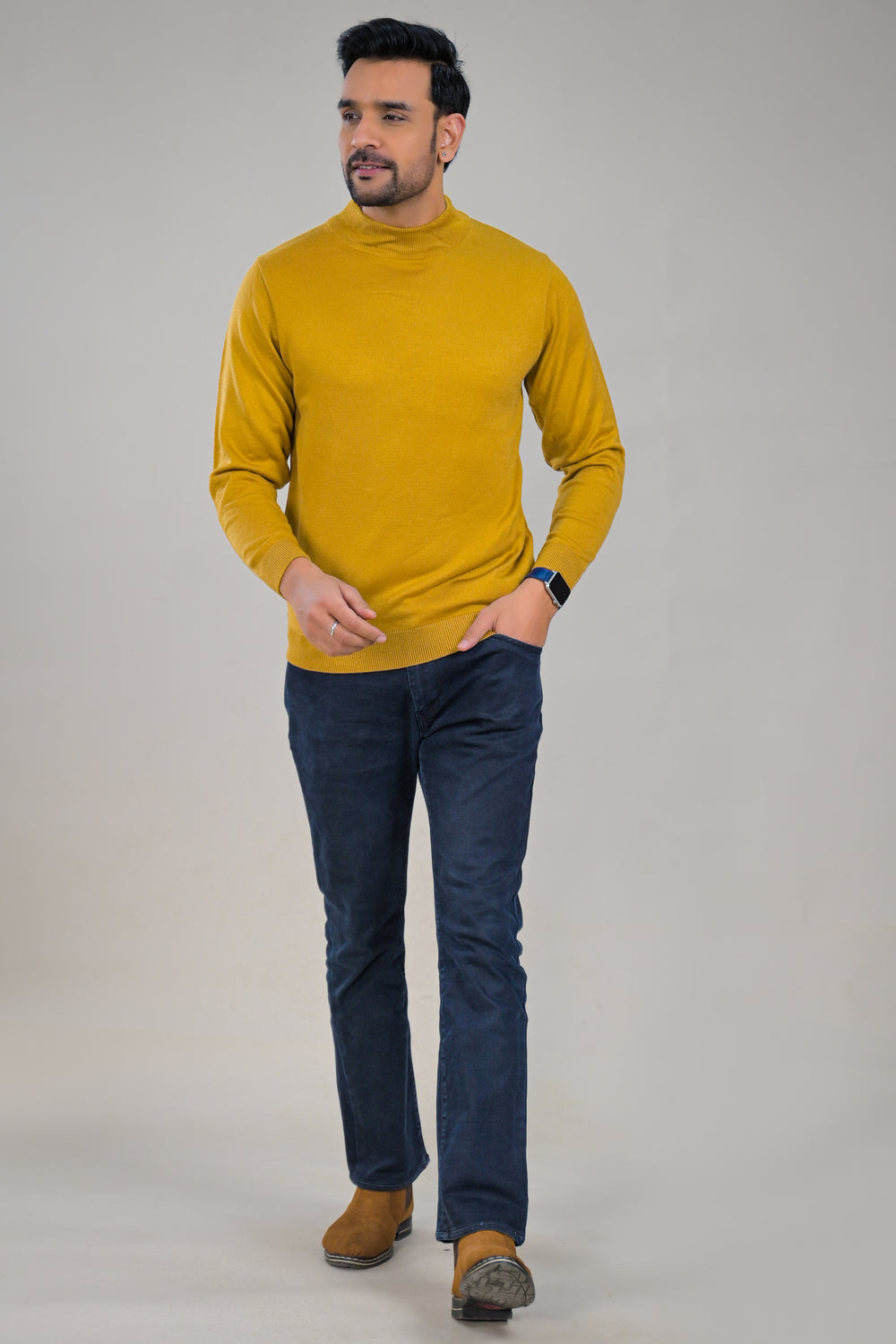 Elevate Classic Solid Turtle Neck Knit Mens Sweater