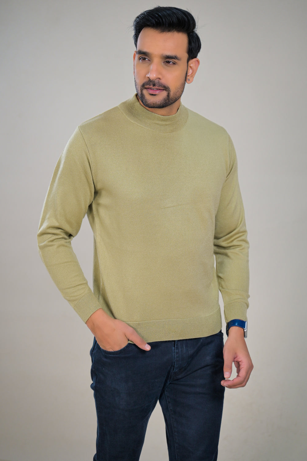 Elevate Classic Solid Turtle Neck Knit Mens Sweater