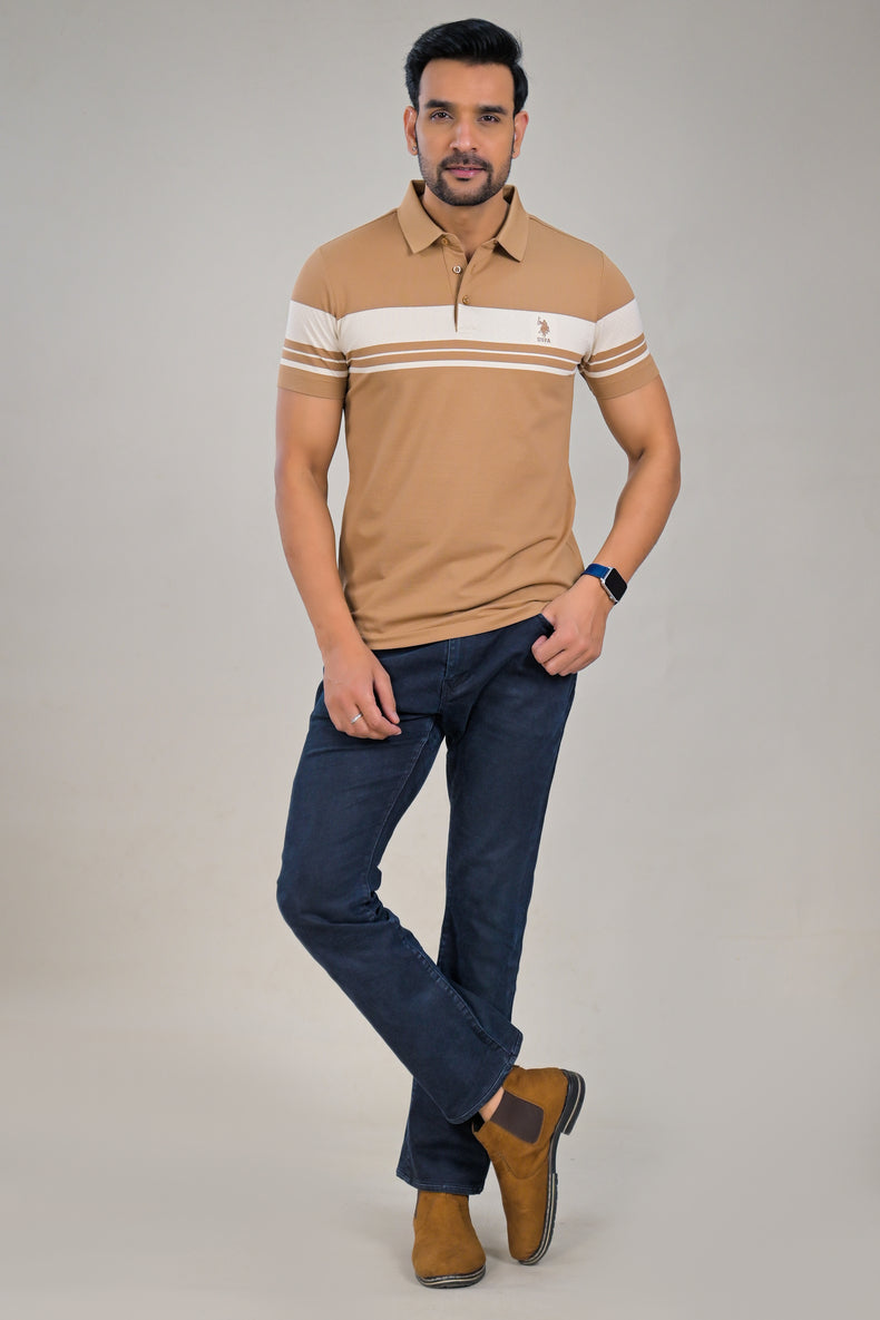 US Polo Mens Textured Knit Polo with Contrast Chest Stripe t-shirt