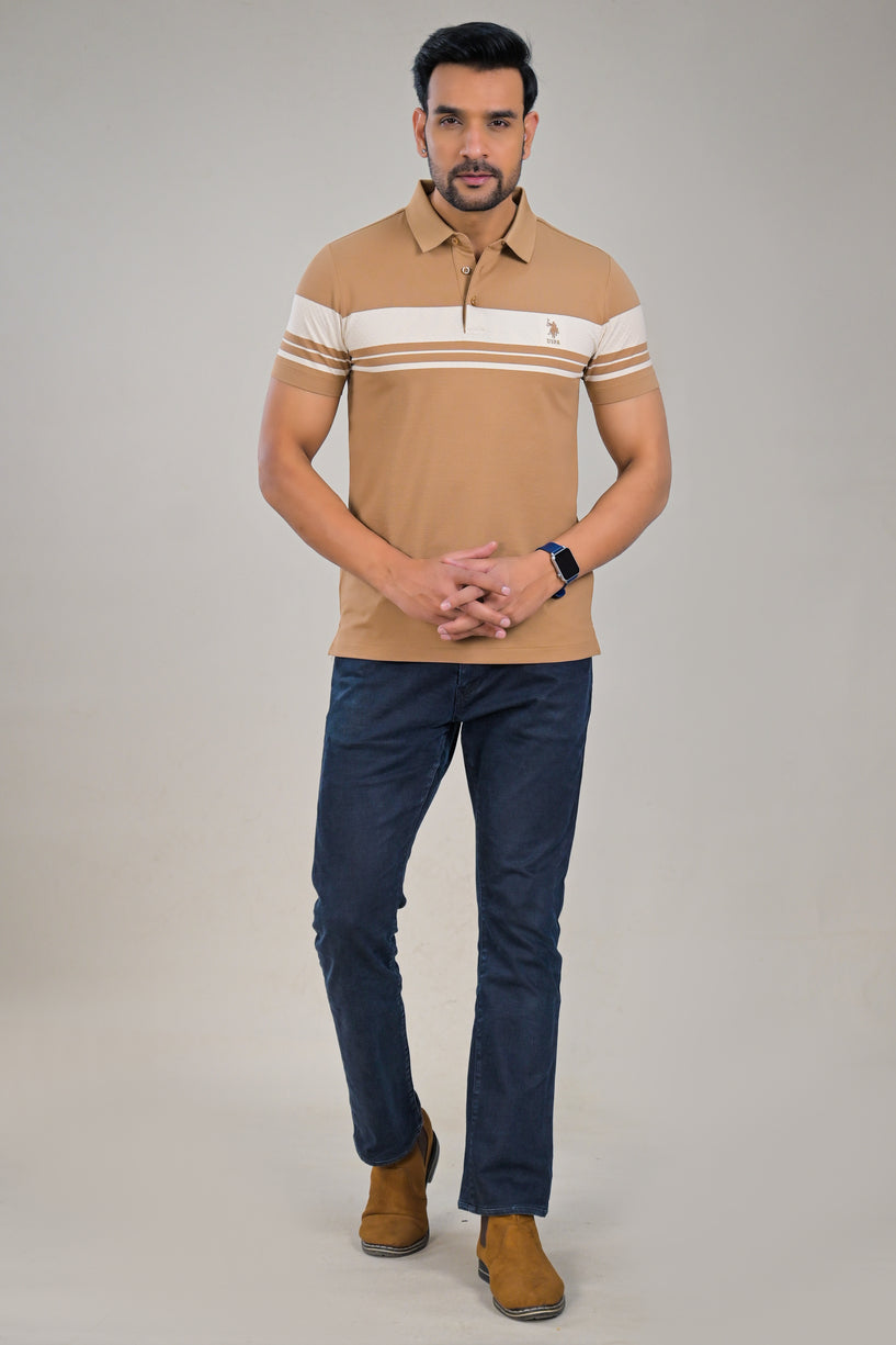US Polo Mens Textured Knit Polo with Contrast Chest Stripe t-shirt