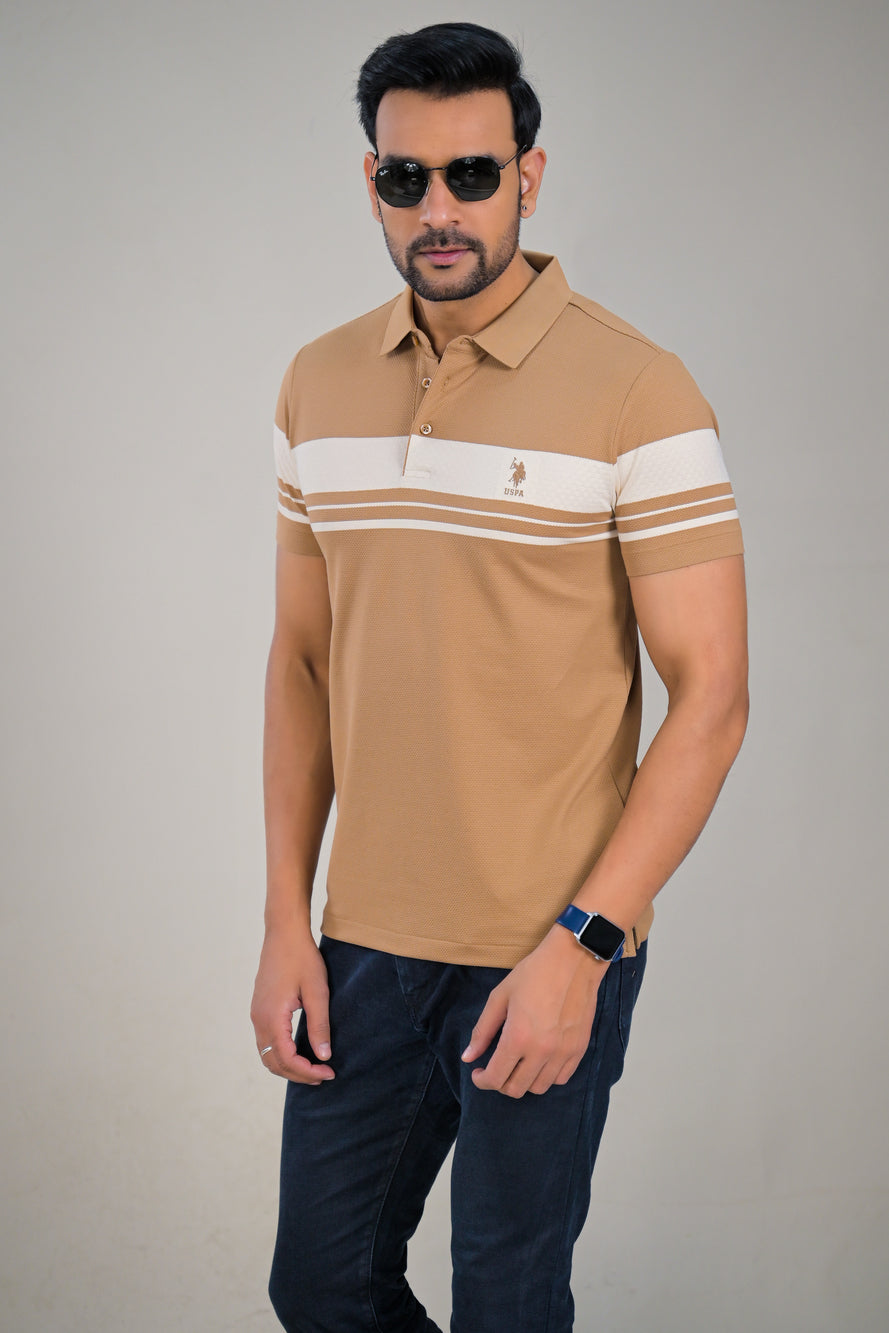 US Polo Mens Textured Knit Polo with Contrast Chest Stripe t-shirt
