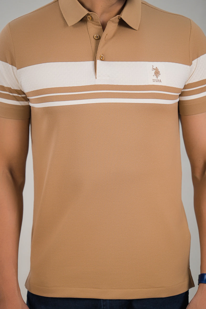 US Polo Mens Textured Knit Polo with Contrast Chest Stripe t-shirt