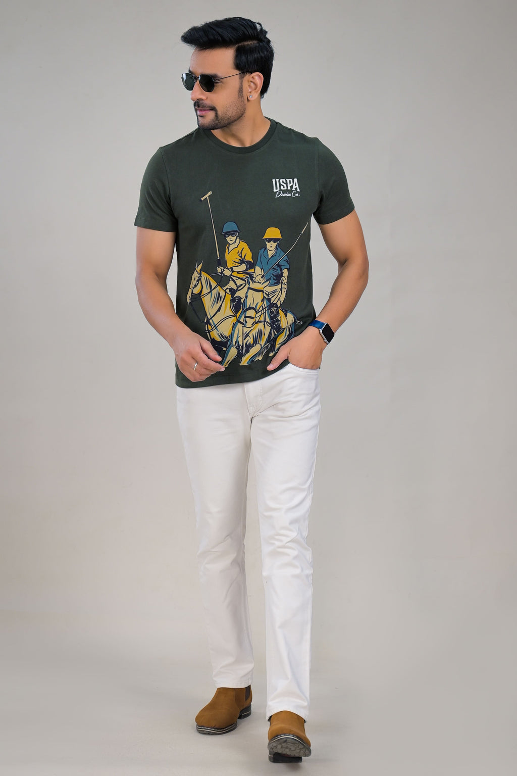 US Polo Mens Graphic Print Round Neck T-Shirt