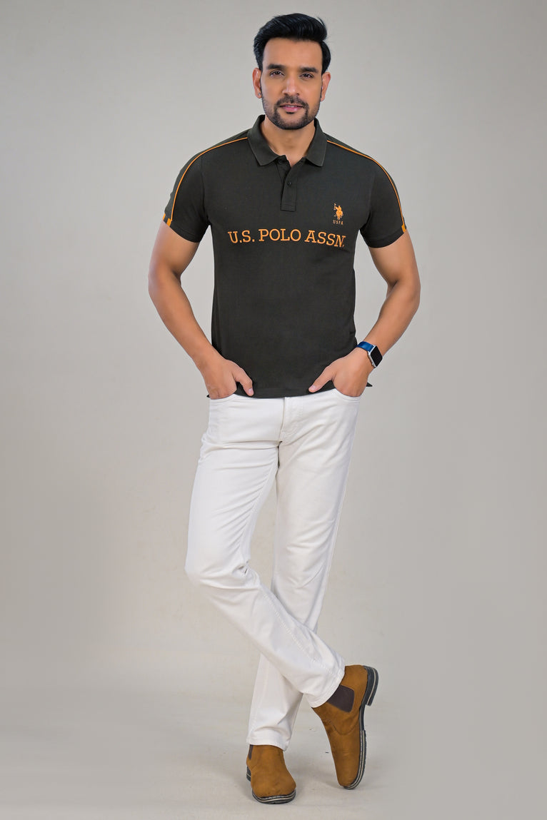 US Polo Mens Textured Logo Print Polo t-shirt