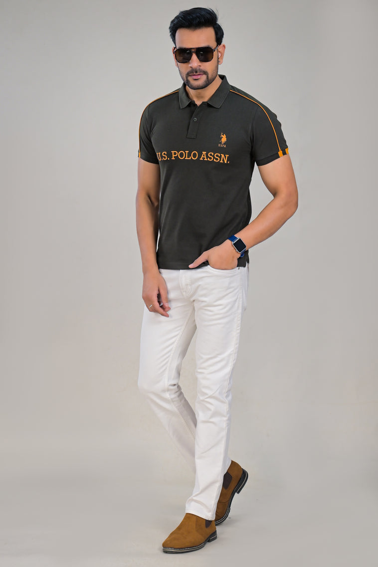 US Polo Mens Textured Logo Print Polo t-shirt