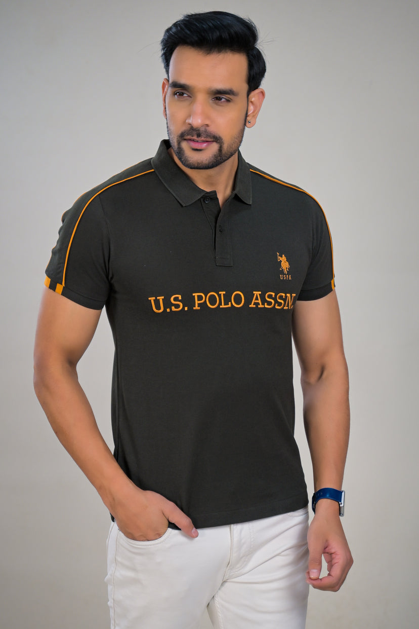 US Polo Mens Textured Logo Print Polo t-shirt