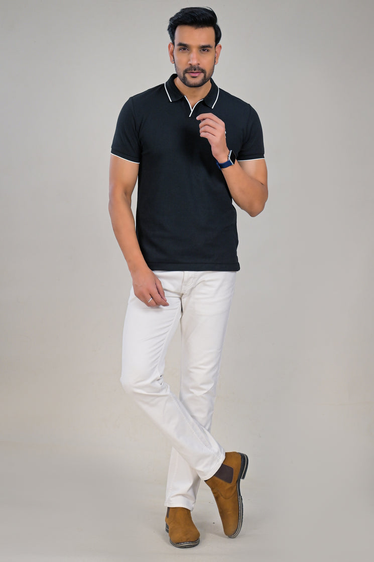 US Polo Mens Textured Knit Polo T-Shirt with Contrast Tipping