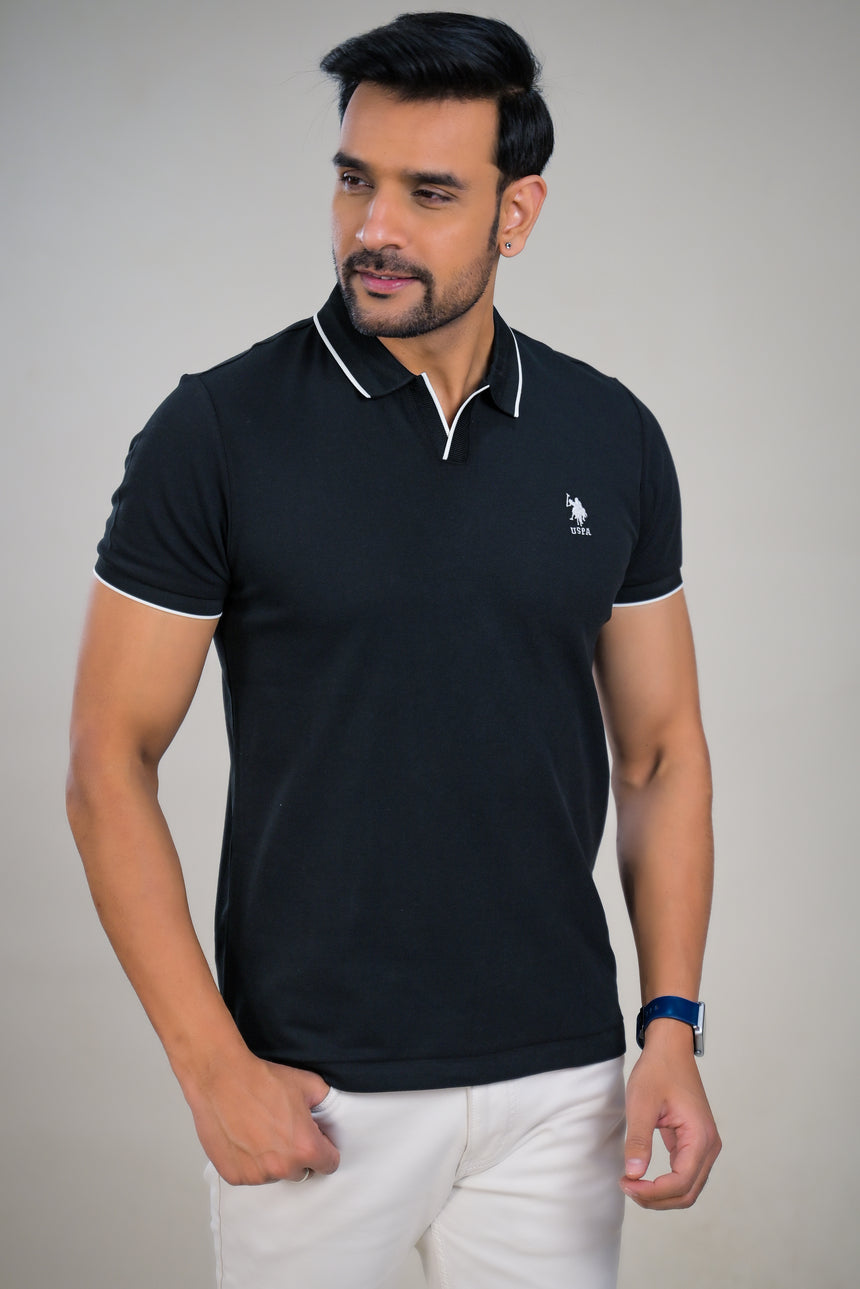 US Polo Mens Textured Knit Polo T-Shirt with Contrast Tipping