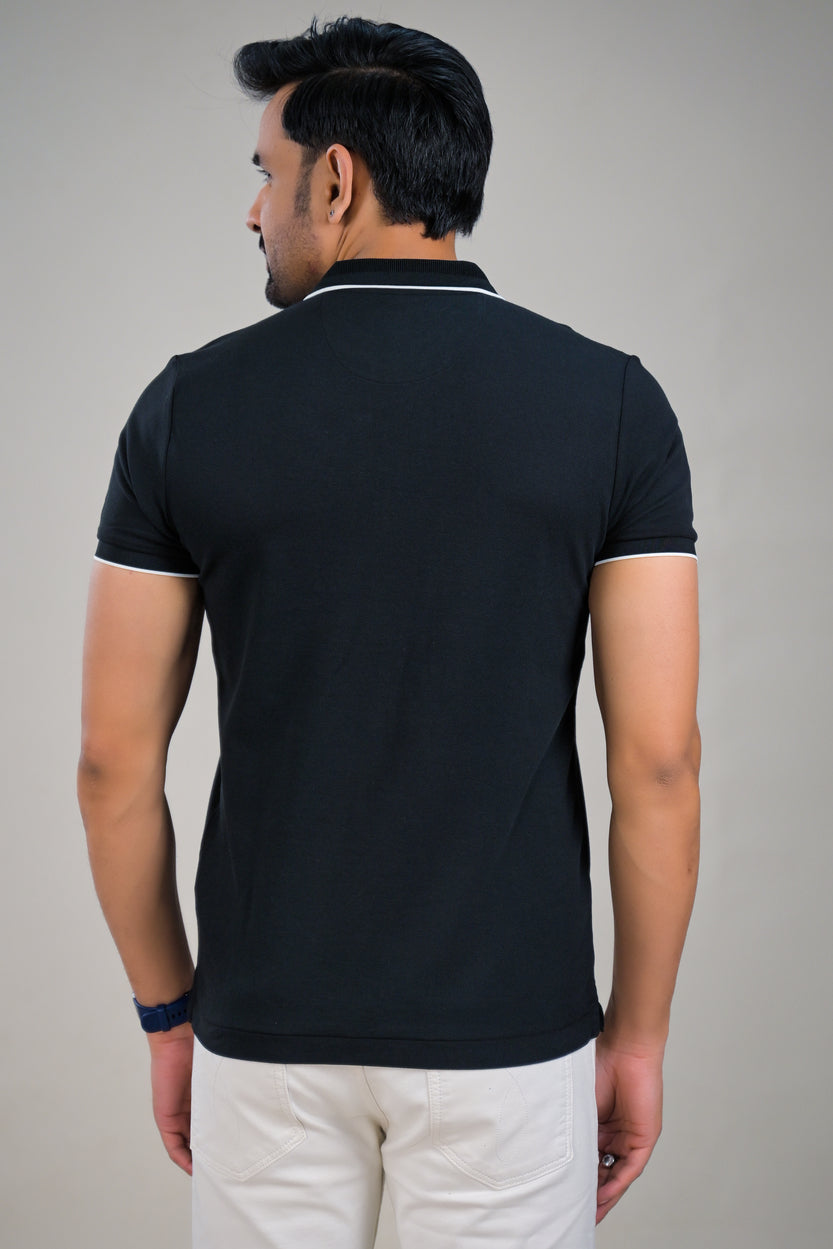 US Polo Mens Textured Knit Polo T-Shirt with Contrast Tipping