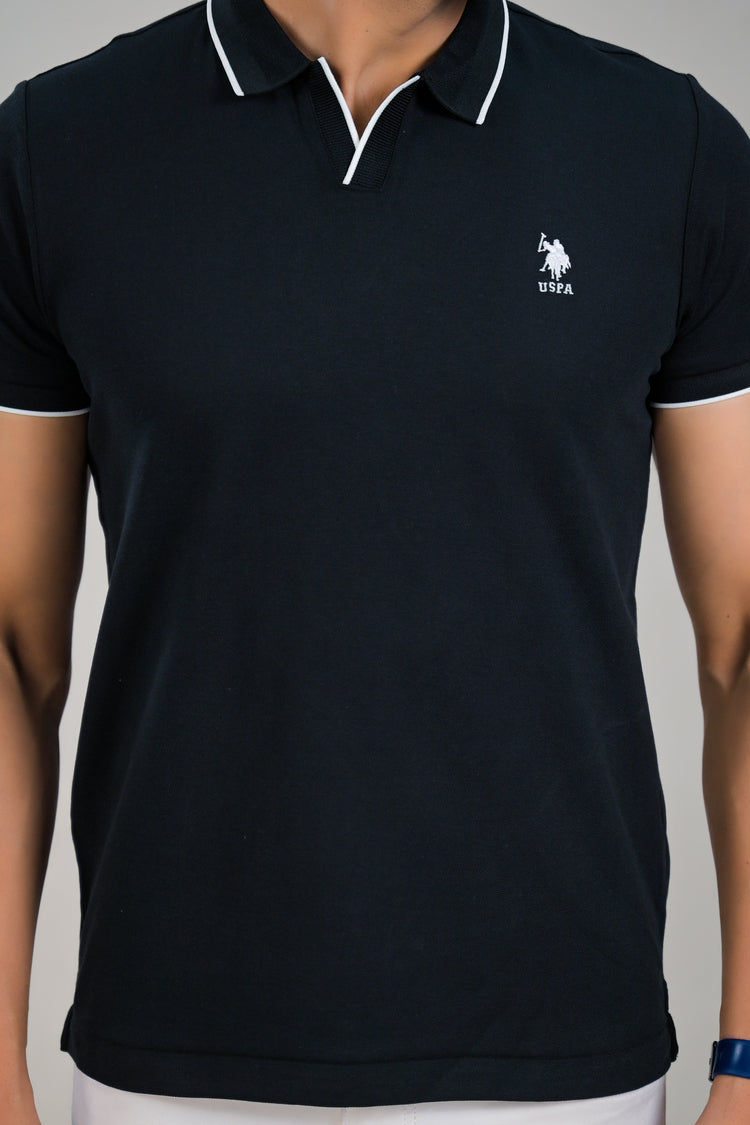 US Polo Mens Textured Knit Polo T-Shirt with Contrast Tipping