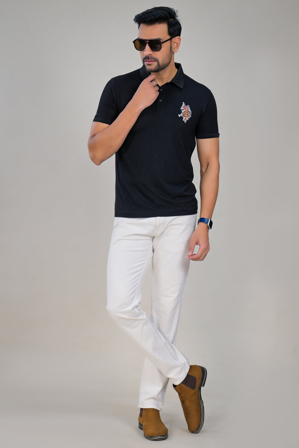 US Polo Mens Solid Textured Polo with Embroidered Chest Logo t-shirt