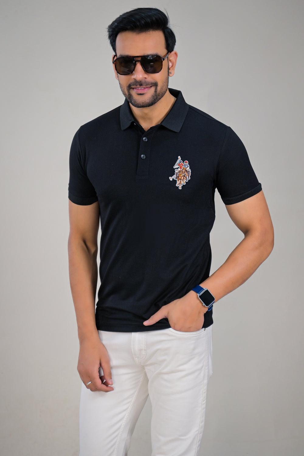 US Polo Mens Solid Textured Polo with Embroidered Chest Logo t-shirt
