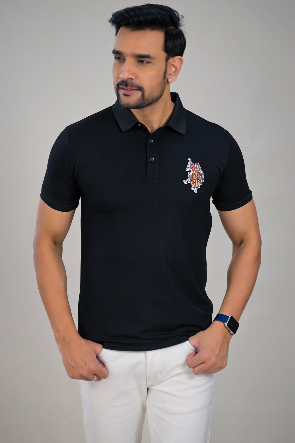 US Polo Mens Solid Textured Polo with Embroidered Chest Logo t-shirt