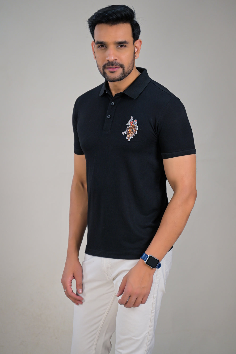US Polo Mens Solid Textured Polo with Embroidered Chest Logo t-shirt