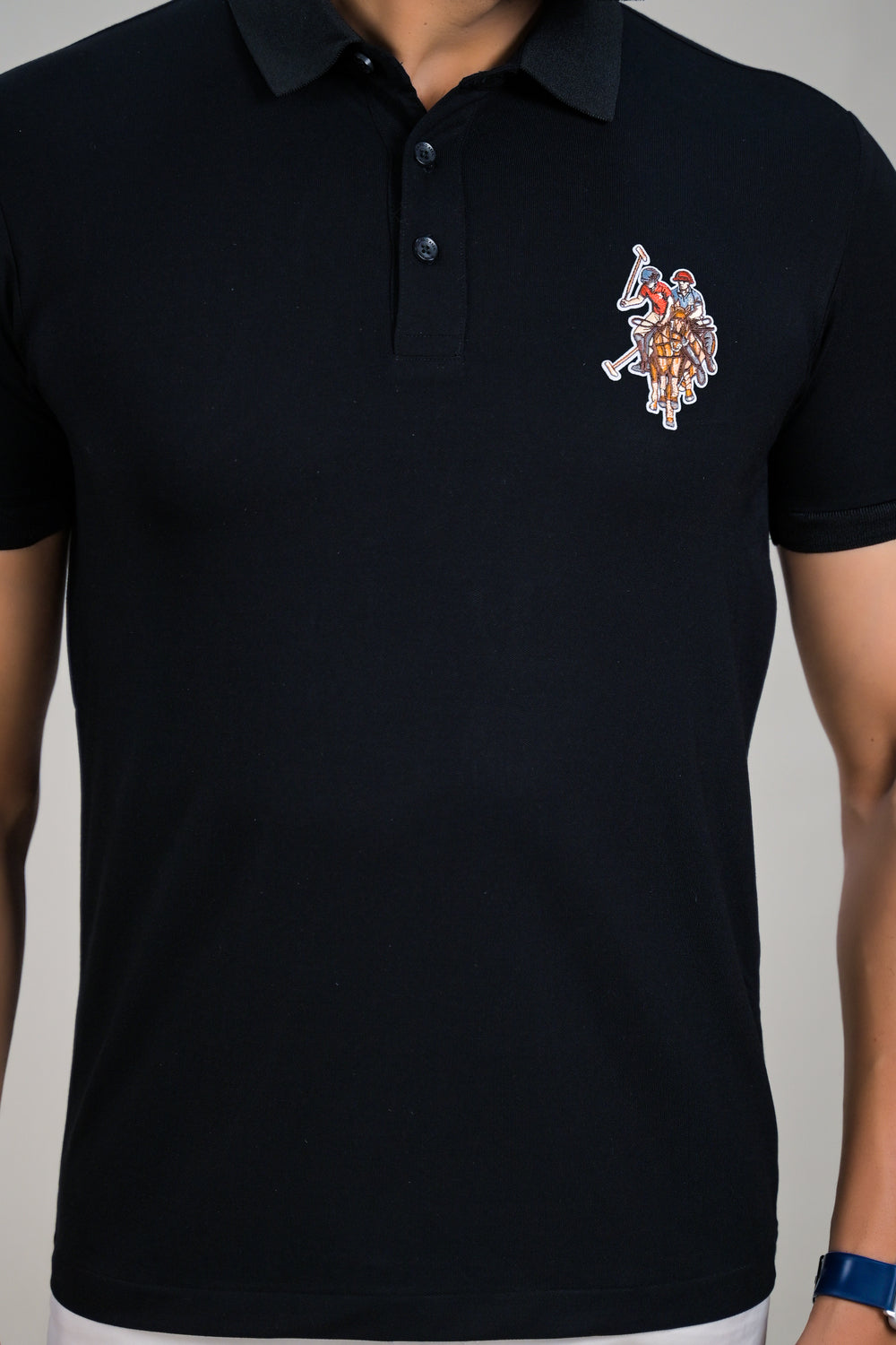 US Polo Mens Solid Textured Polo with Embroidered Chest Logo t-shirt