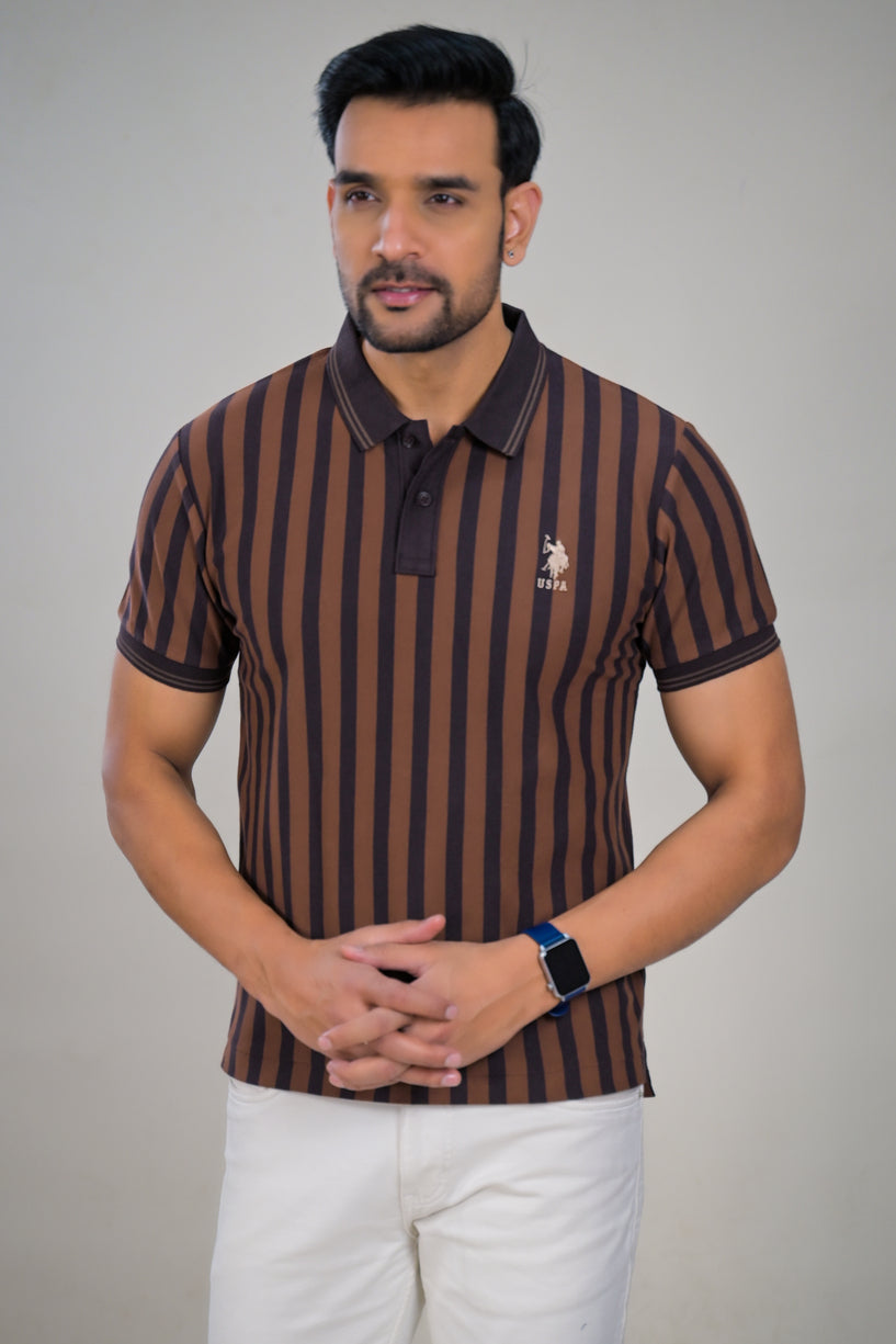US Polo Mens Vertical Stripe Collared Half Sleeve Polo T-Shirt