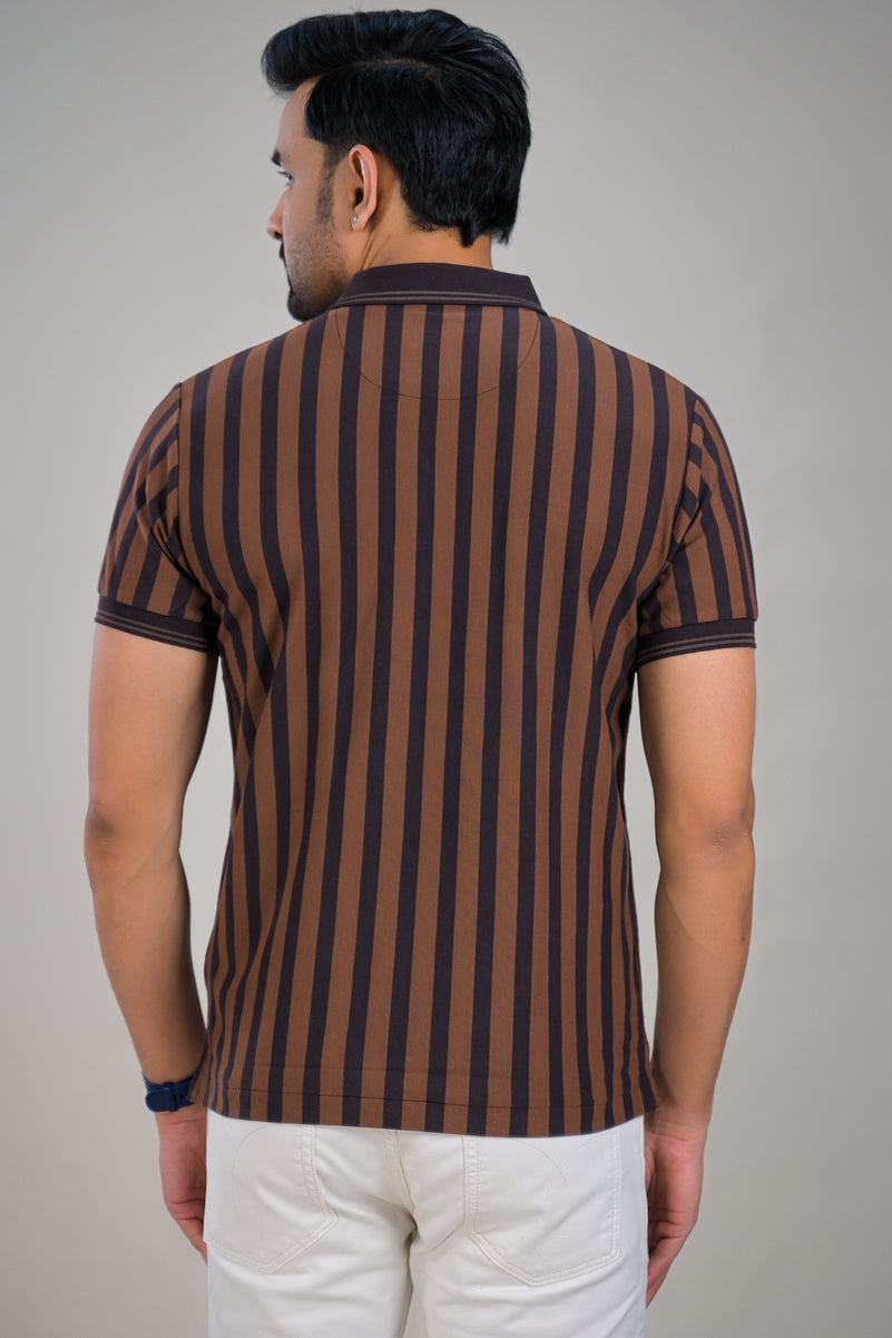 US Polo Mens Vertical Stripe Collared Half Sleeve Polo T-Shirt