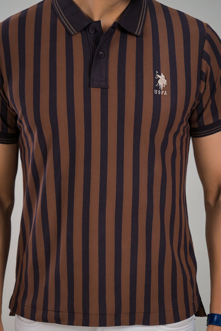 US Polo Mens Vertical Stripe Collared Half Sleeve Polo T-Shirt