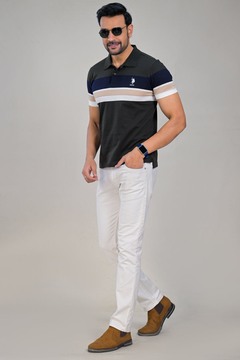 US Polo Mens Color Block Polo Neck Half Sleeve T-Shirt