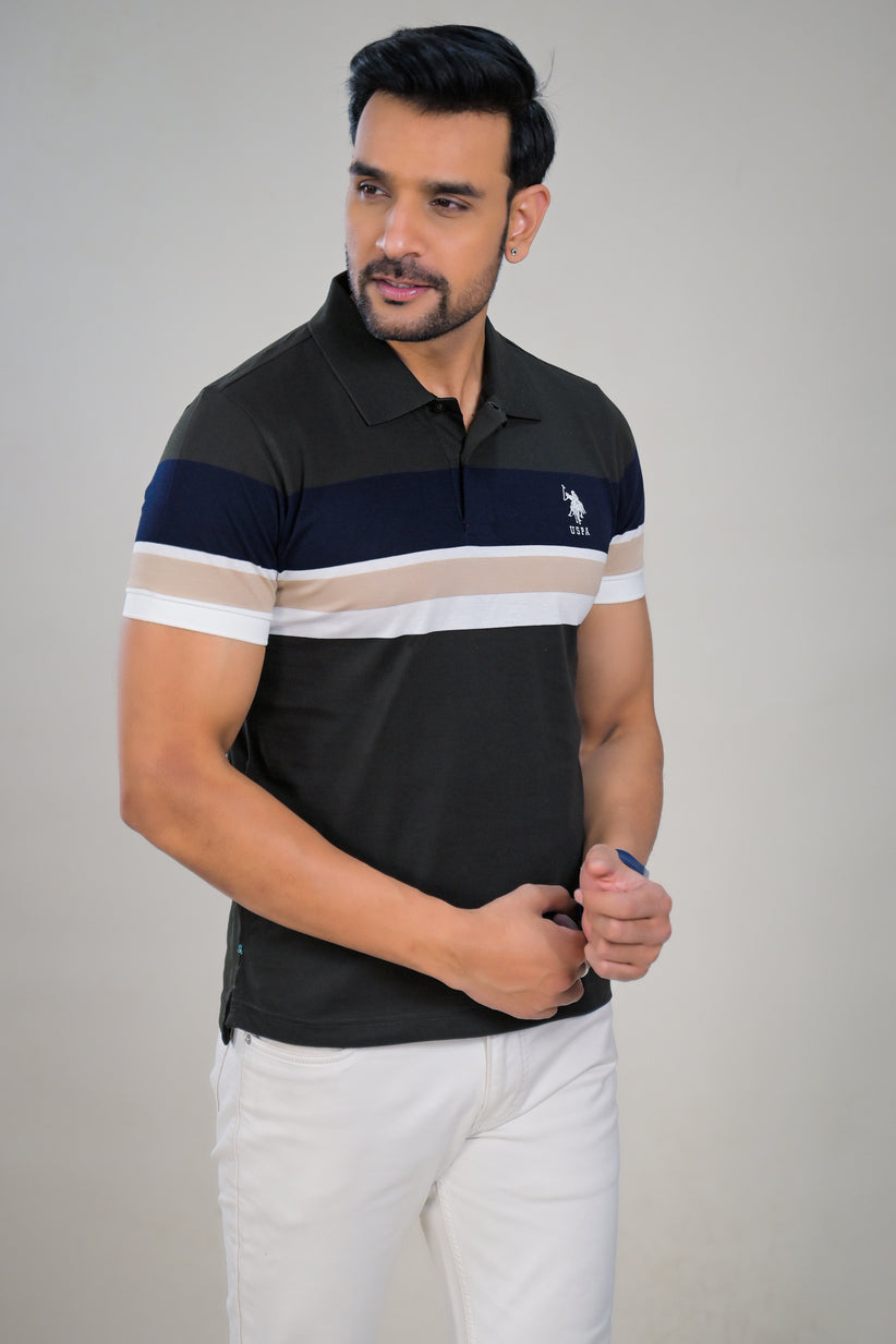 US Polo Mens Color Block Polo Neck Half Sleeve T-Shirt