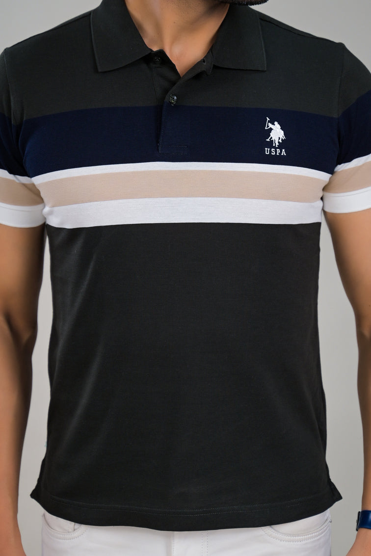 US Polo Mens Color Block Polo Neck Half Sleeve T-Shirt