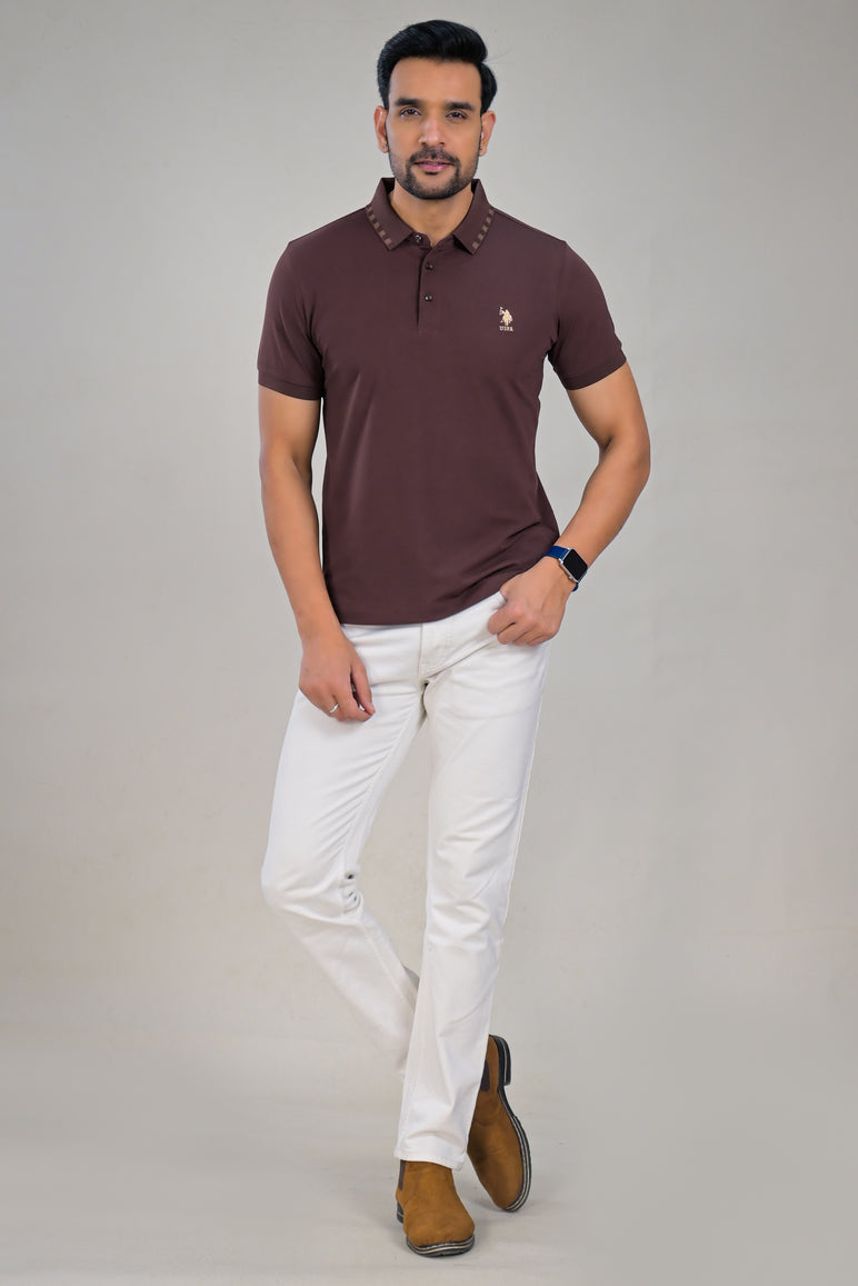 US Polo Mens Textured Polo Neck T-Shirt