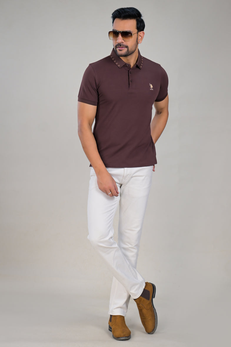 US Polo Mens Textured Polo Neck T-Shirt