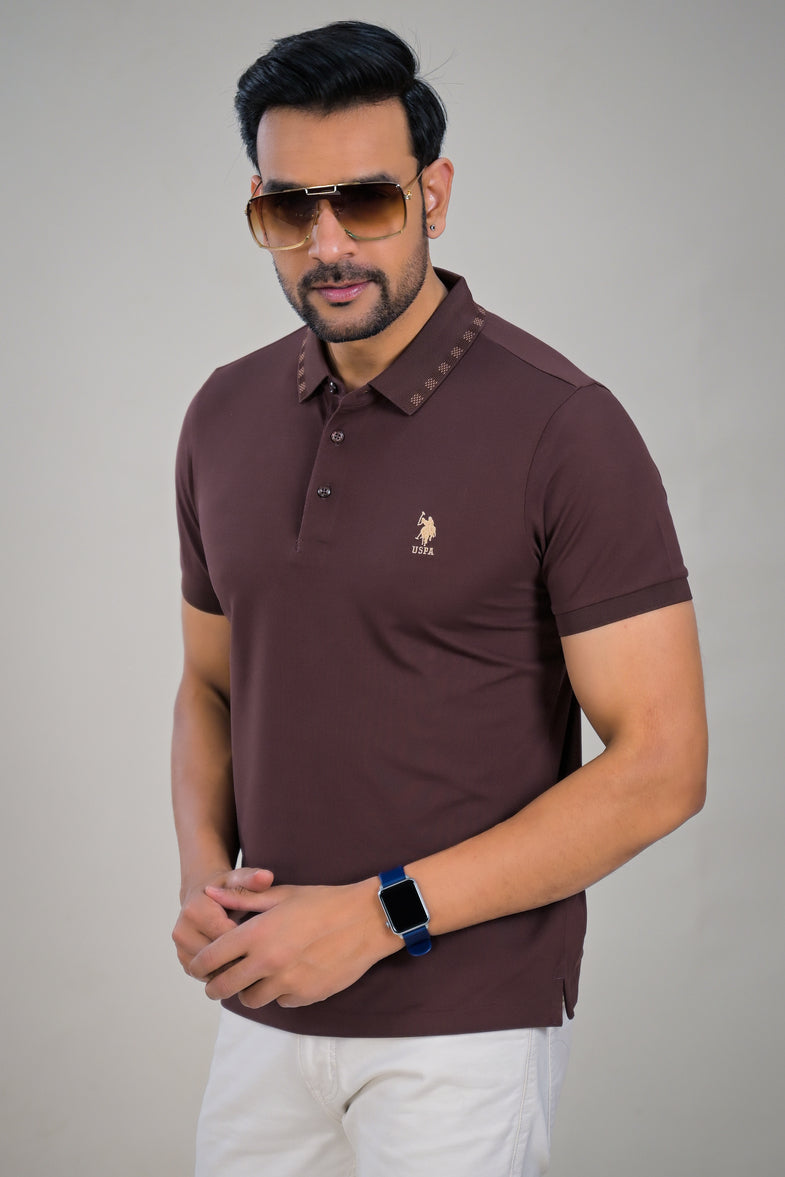 US Polo Mens Textured Polo Neck T-Shirt
