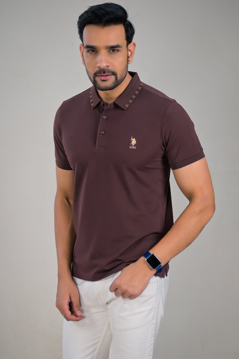 US Polo Mens Textured Polo Neck T-Shirt