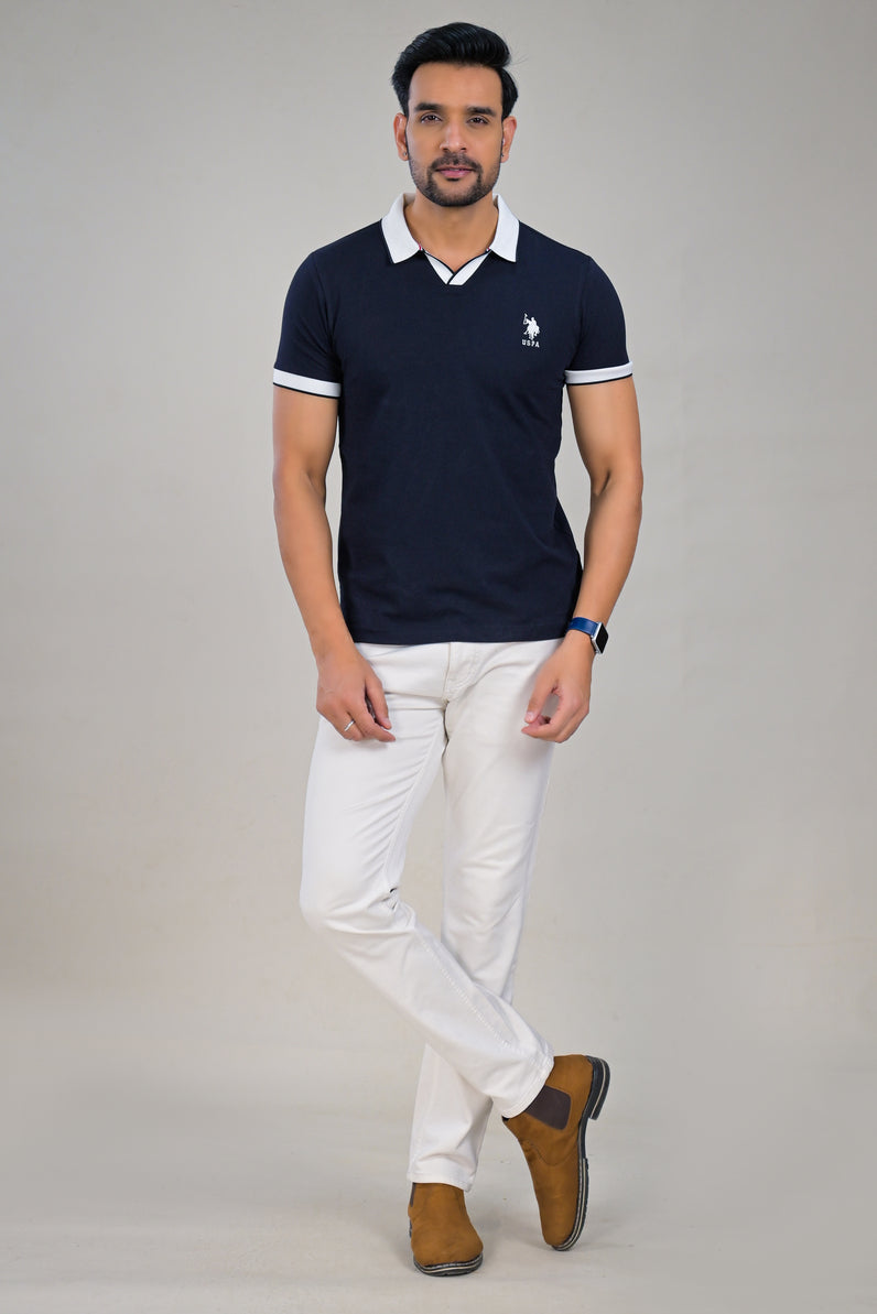 US Polo Mens Contrast Collar Polo T-Shirt