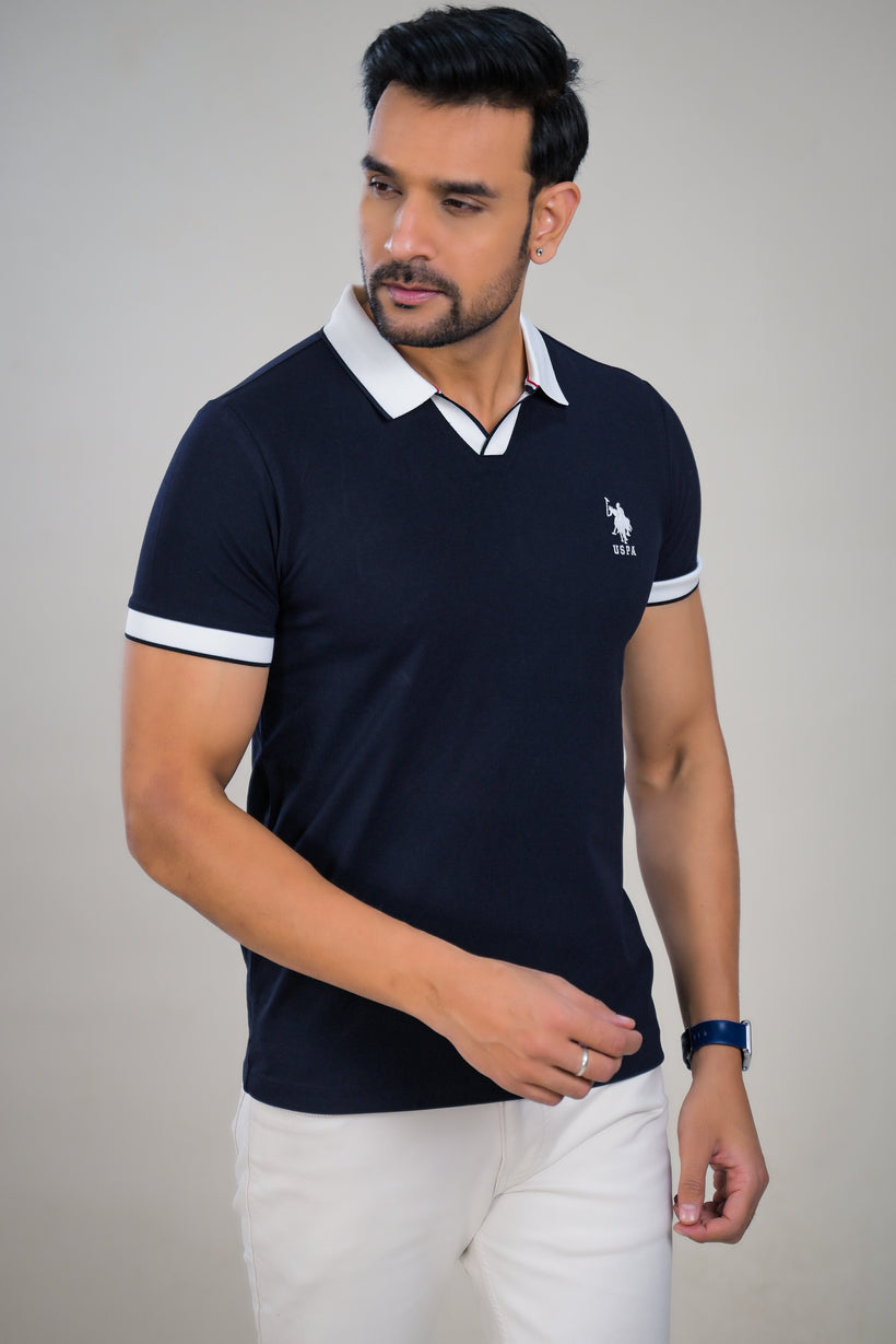 US Polo Mens Contrast Collar Polo T-Shirt
