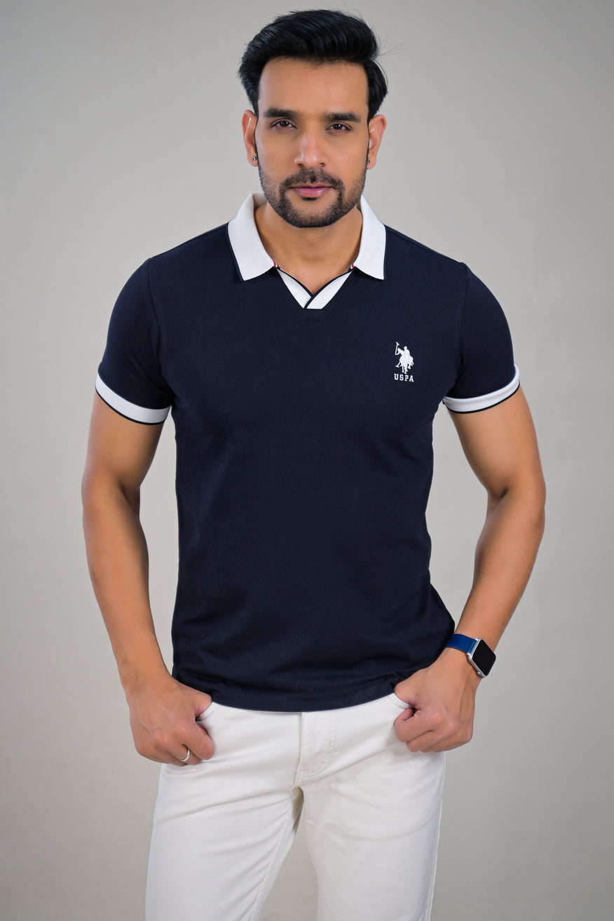 US Polo Mens Contrast Collar Polo T-Shirt