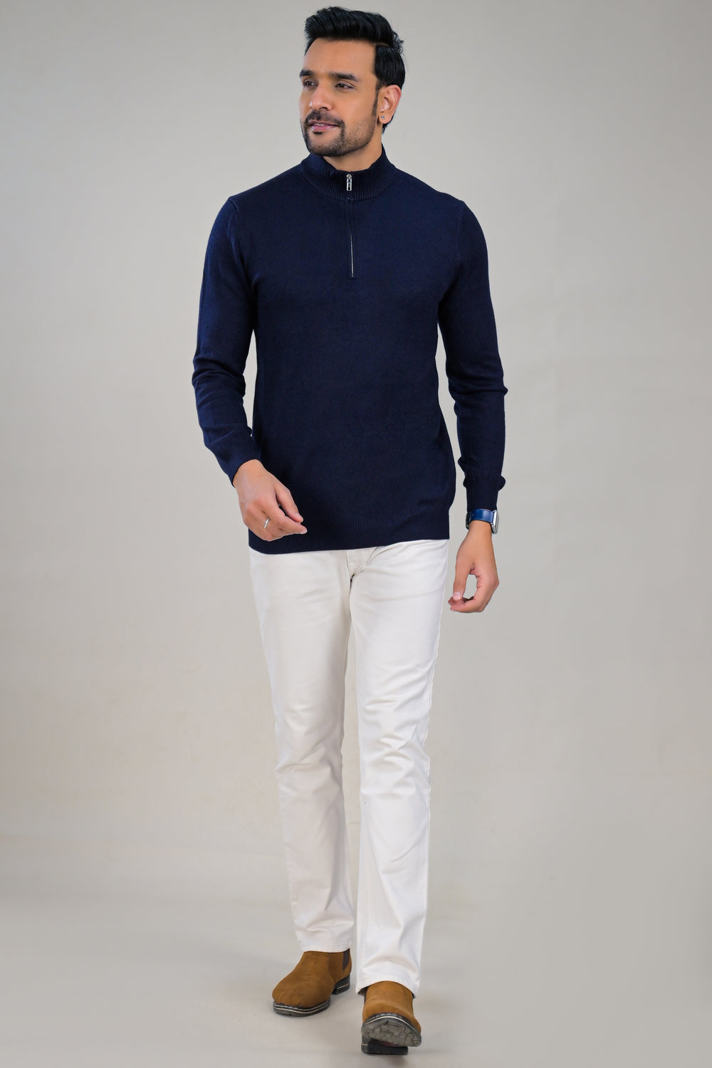 Soul Armor Solid High Neck Half Zip Woolen Sweater