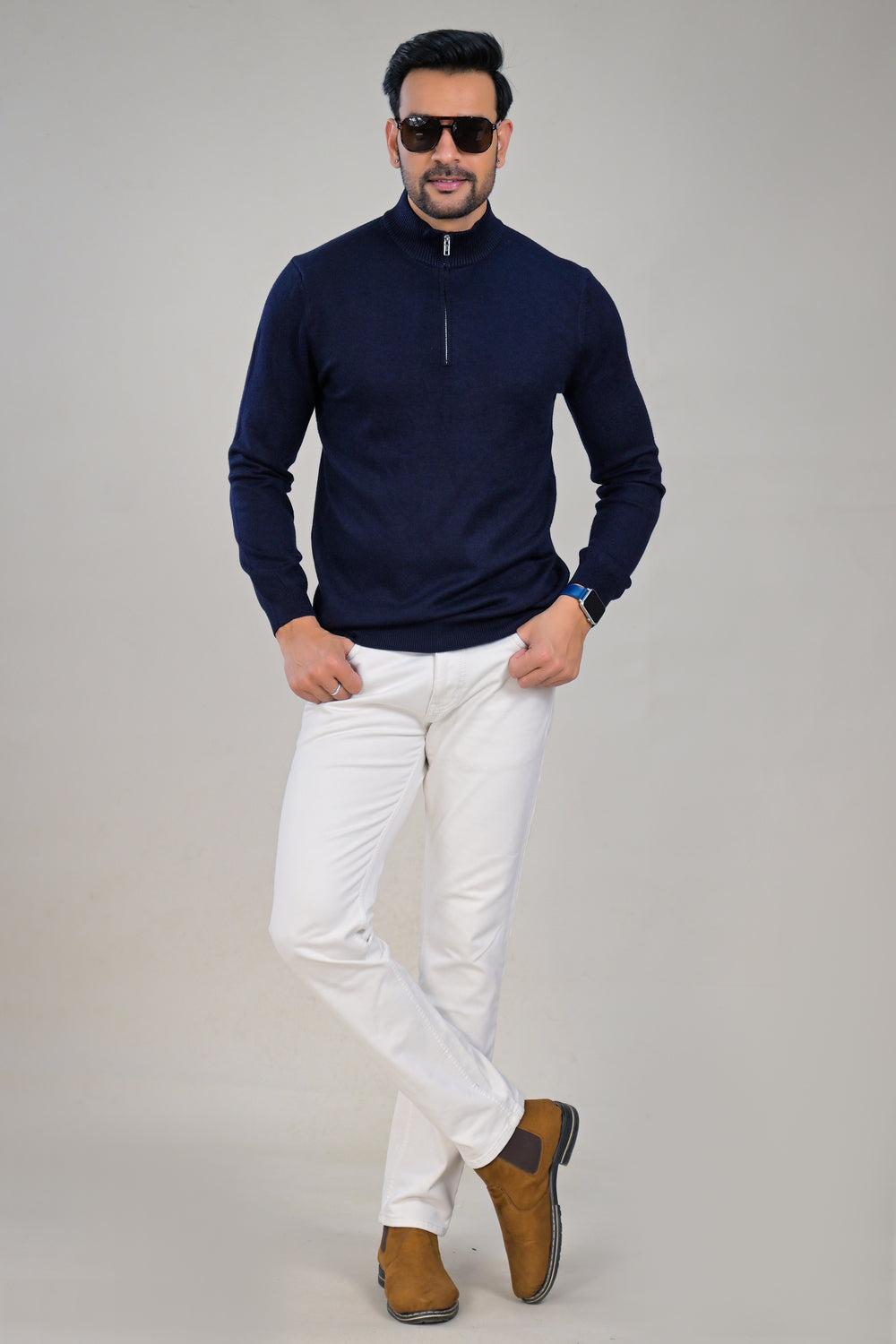 Soul Armor Solid High Neck Half Zip Woolen Sweater