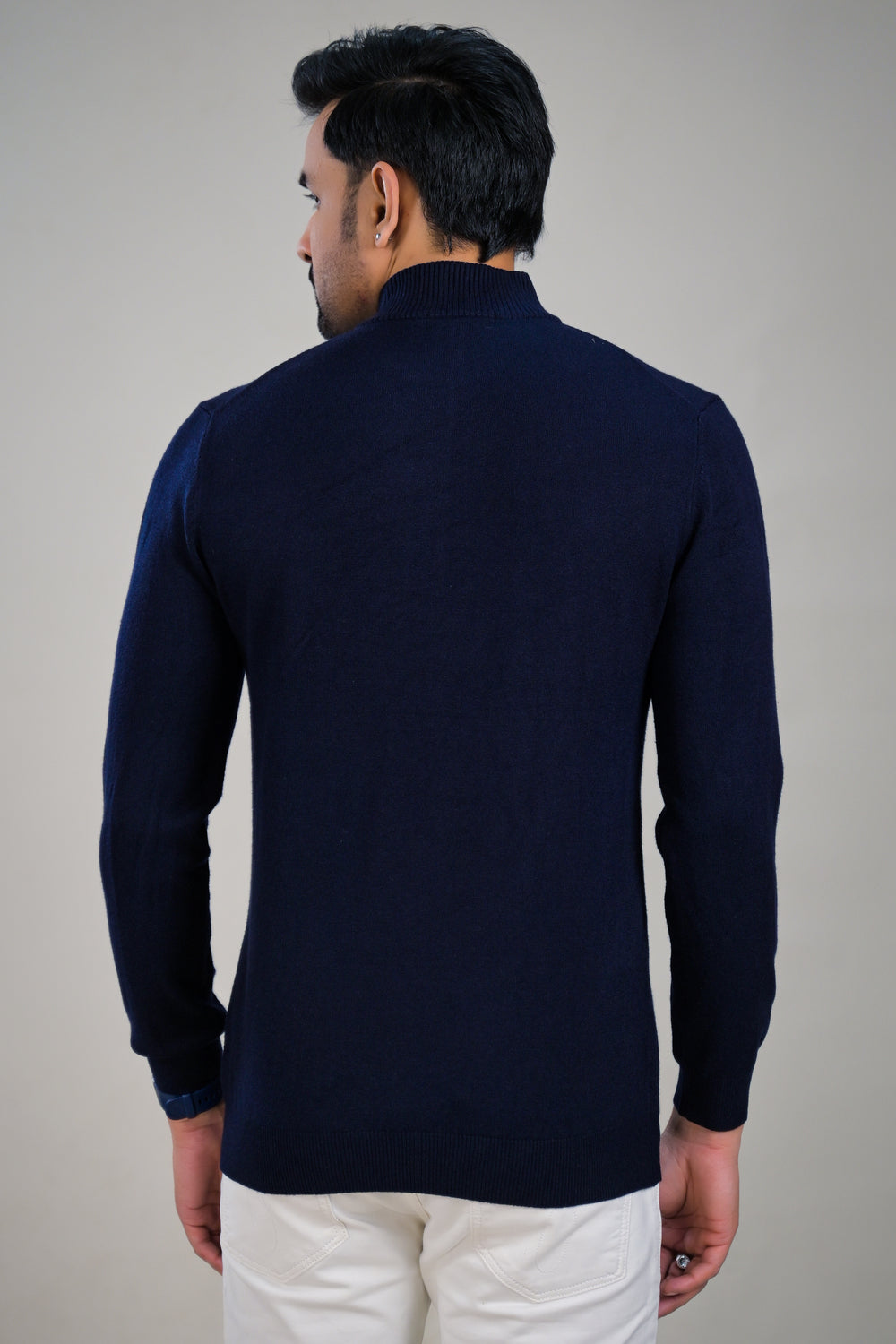 Soul Armor Solid High Neck Half Zip Woolen Sweater