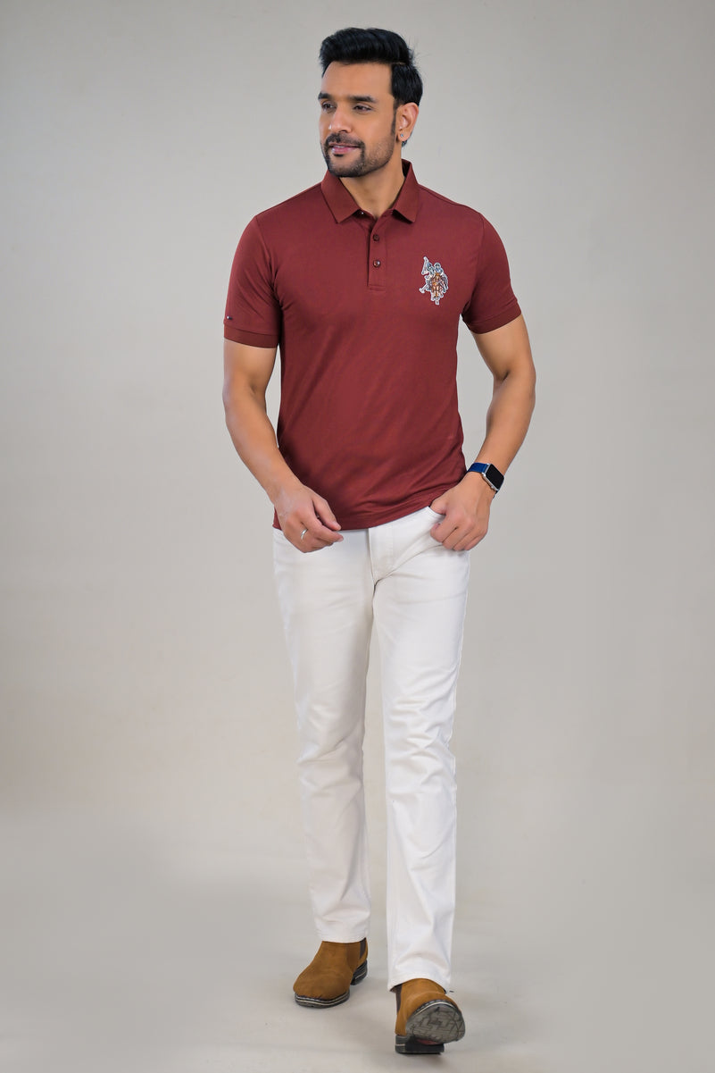 US Polo Mens Solid Textured Polo with Embroidered Chest Logo t-shirt