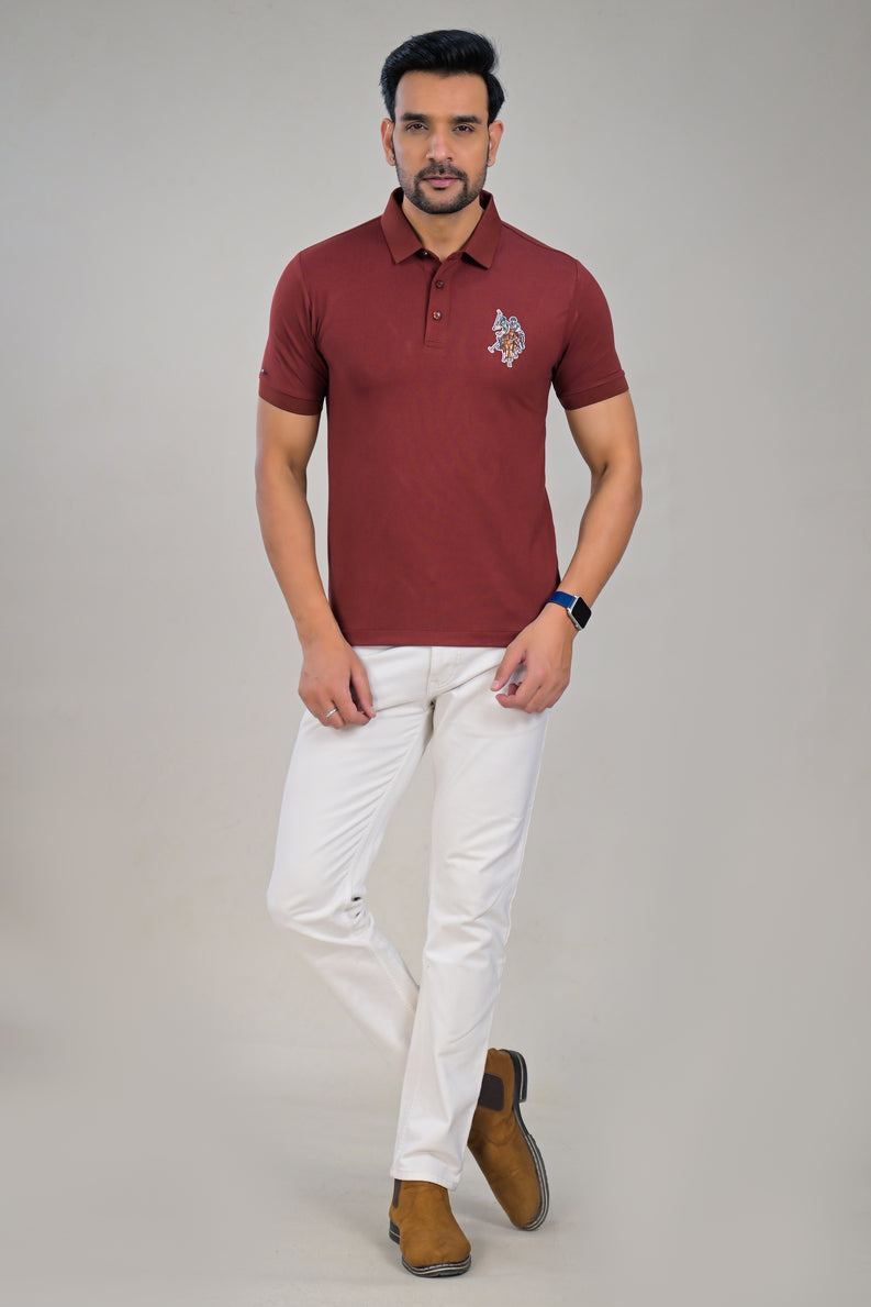 US Polo Mens Solid Textured Polo with Embroidered Chest Logo t-shirt