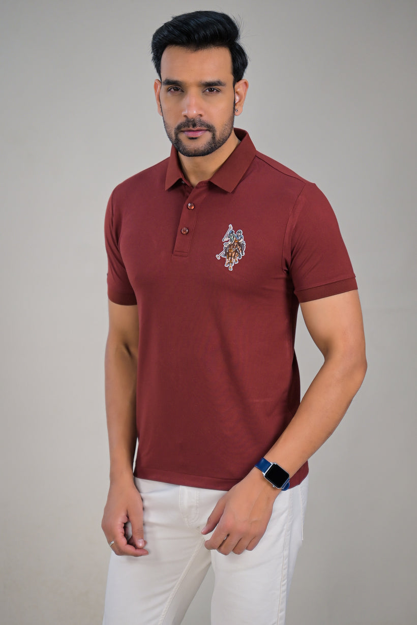 US Polo Mens Solid Textured Polo with Embroidered Chest Logo t-shirt