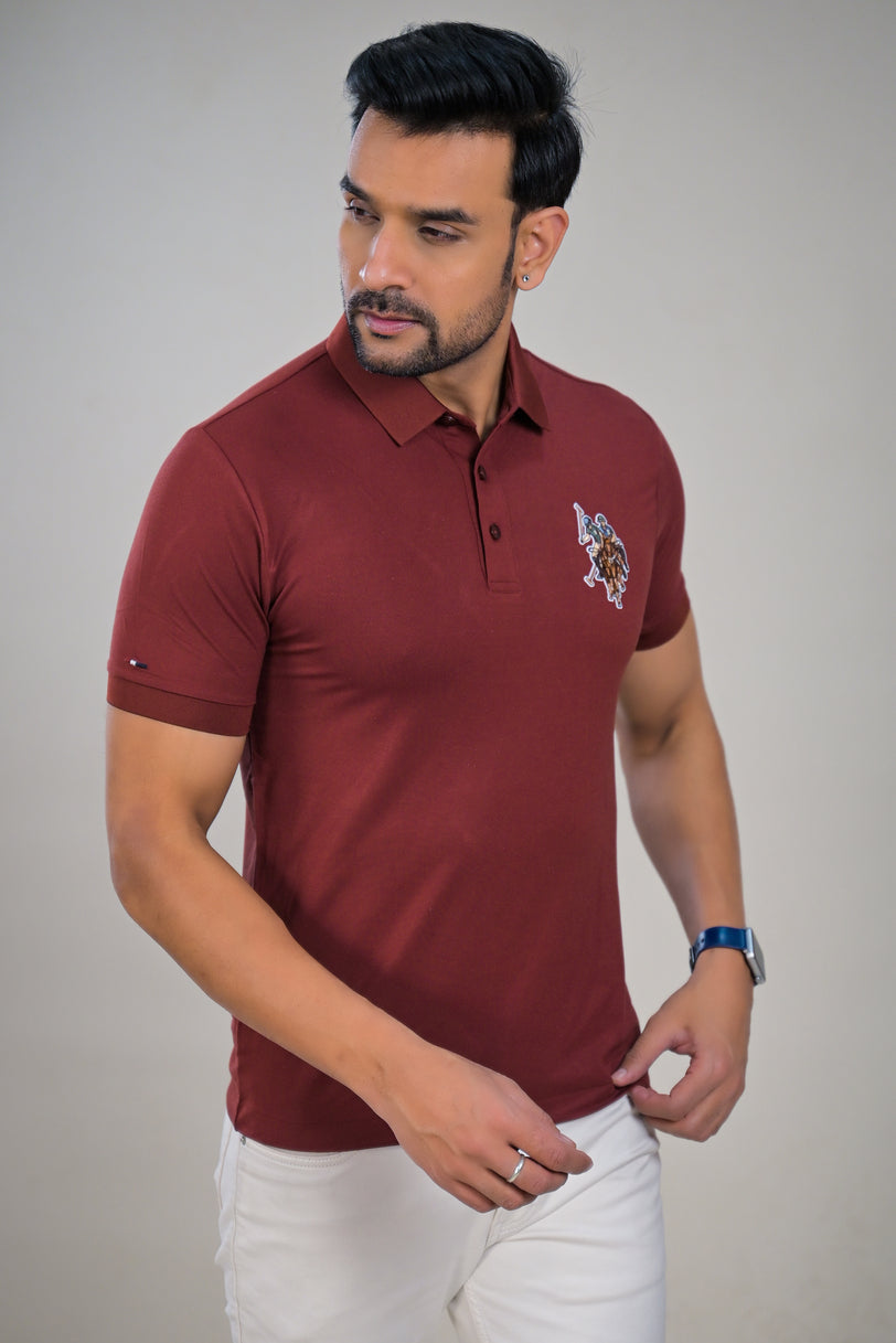 US Polo Mens Solid Textured Polo with Embroidered Chest Logo t-shirt