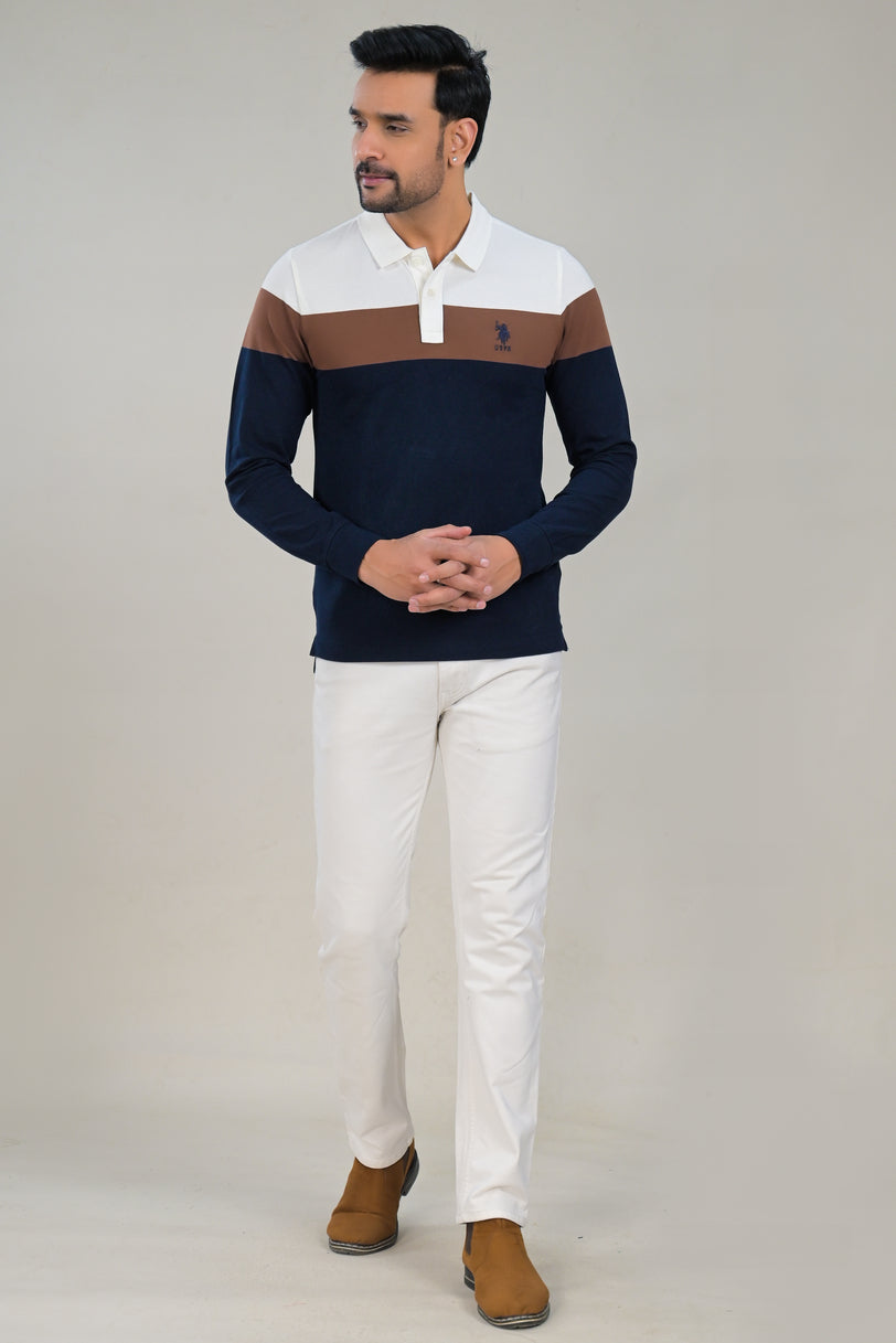 US Polo Mens Color Block Long Sleeve Polo t-shirt