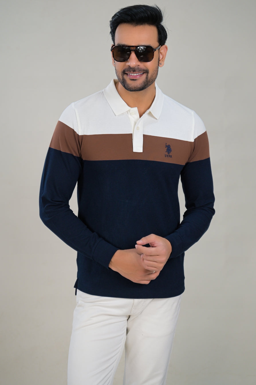 US Polo Mens Color Block Long Sleeve Polo t-shirt