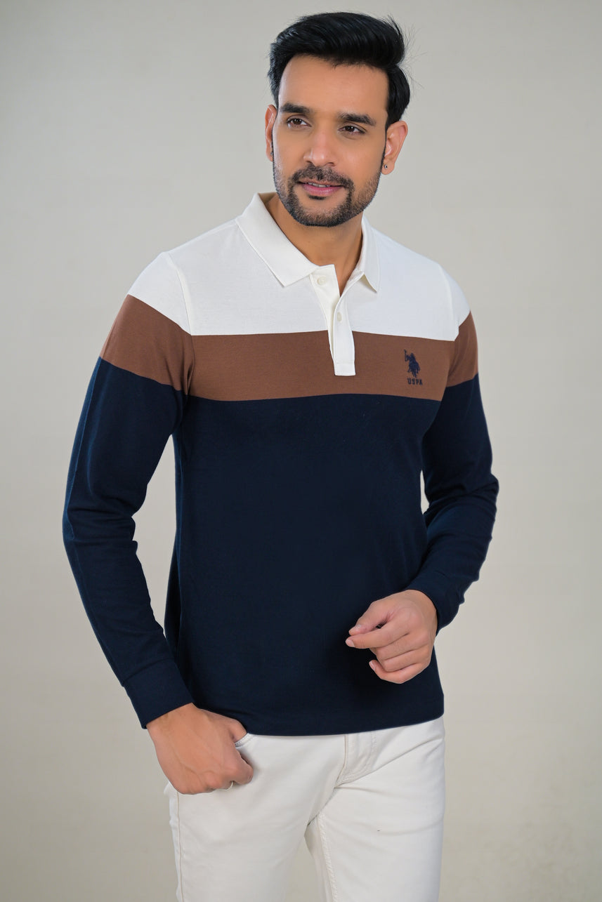 US Polo Mens Color Block Long Sleeve Polo t-shirt