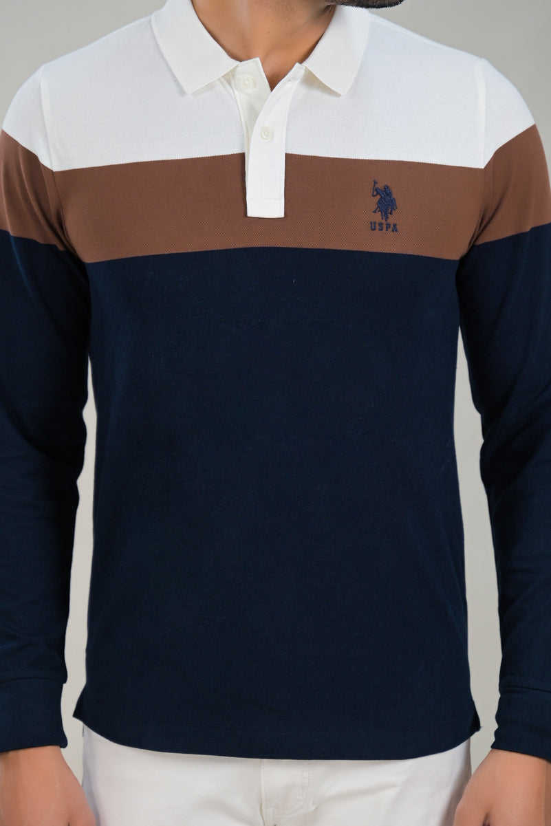US Polo Mens Color Block Long Sleeve Polo t-shirt