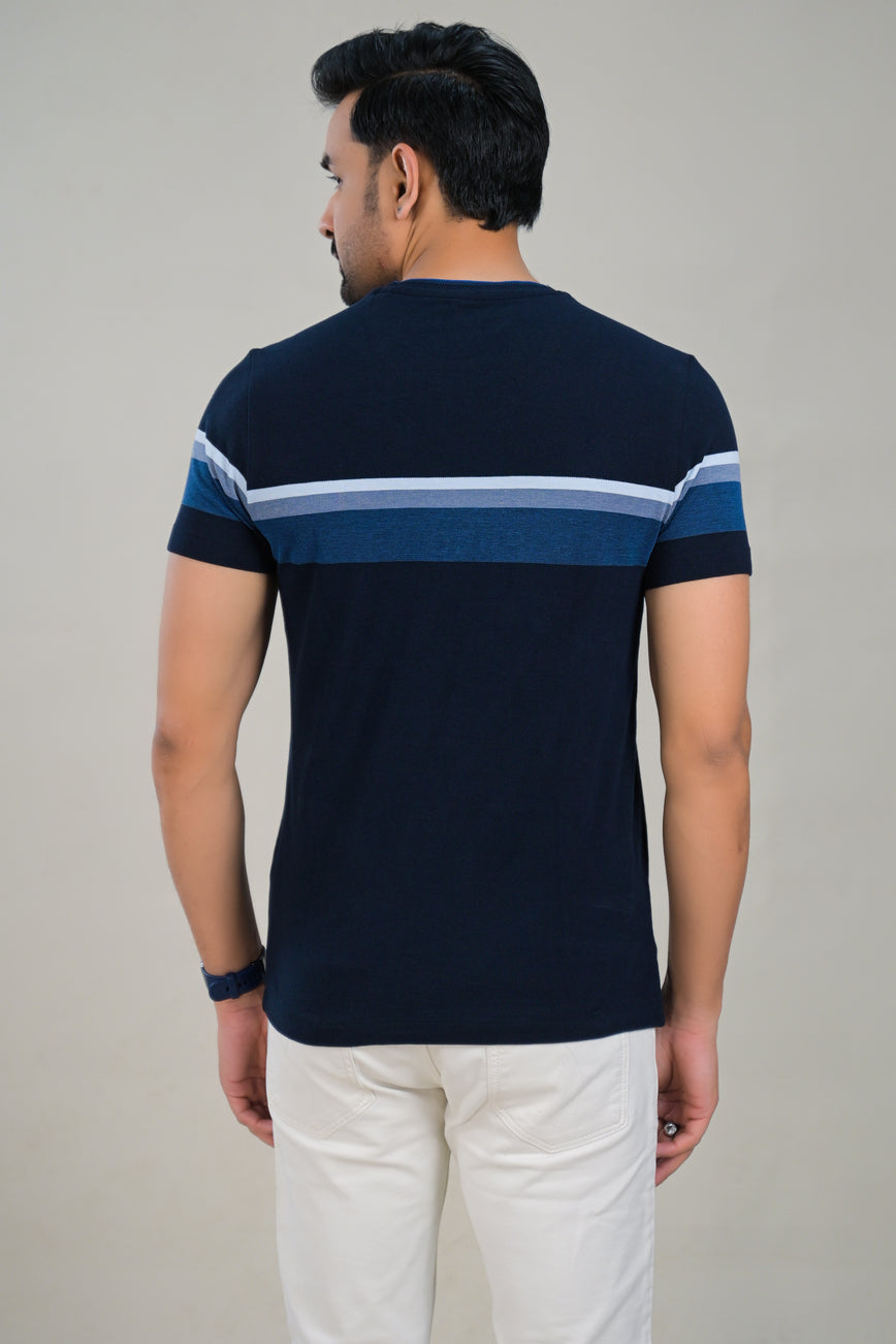 US Polo Mens Textured round Neck Contrast Chest Stripe t-shirt
