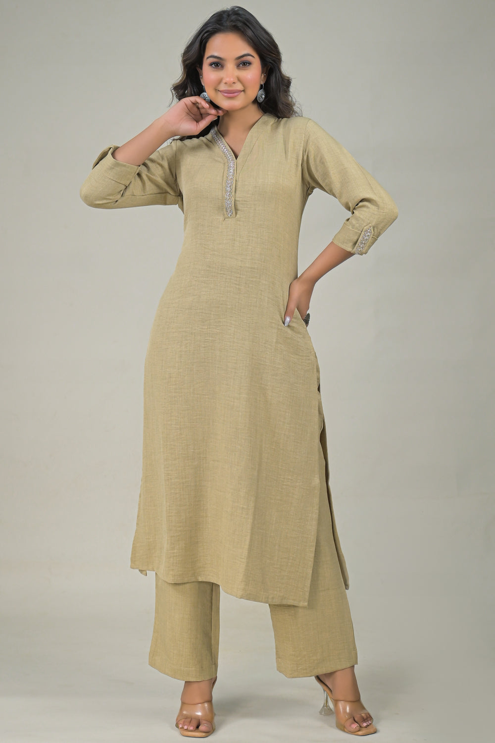 Soul Armor Classic Straight Kurta Pant Set with Embroidered Neck
