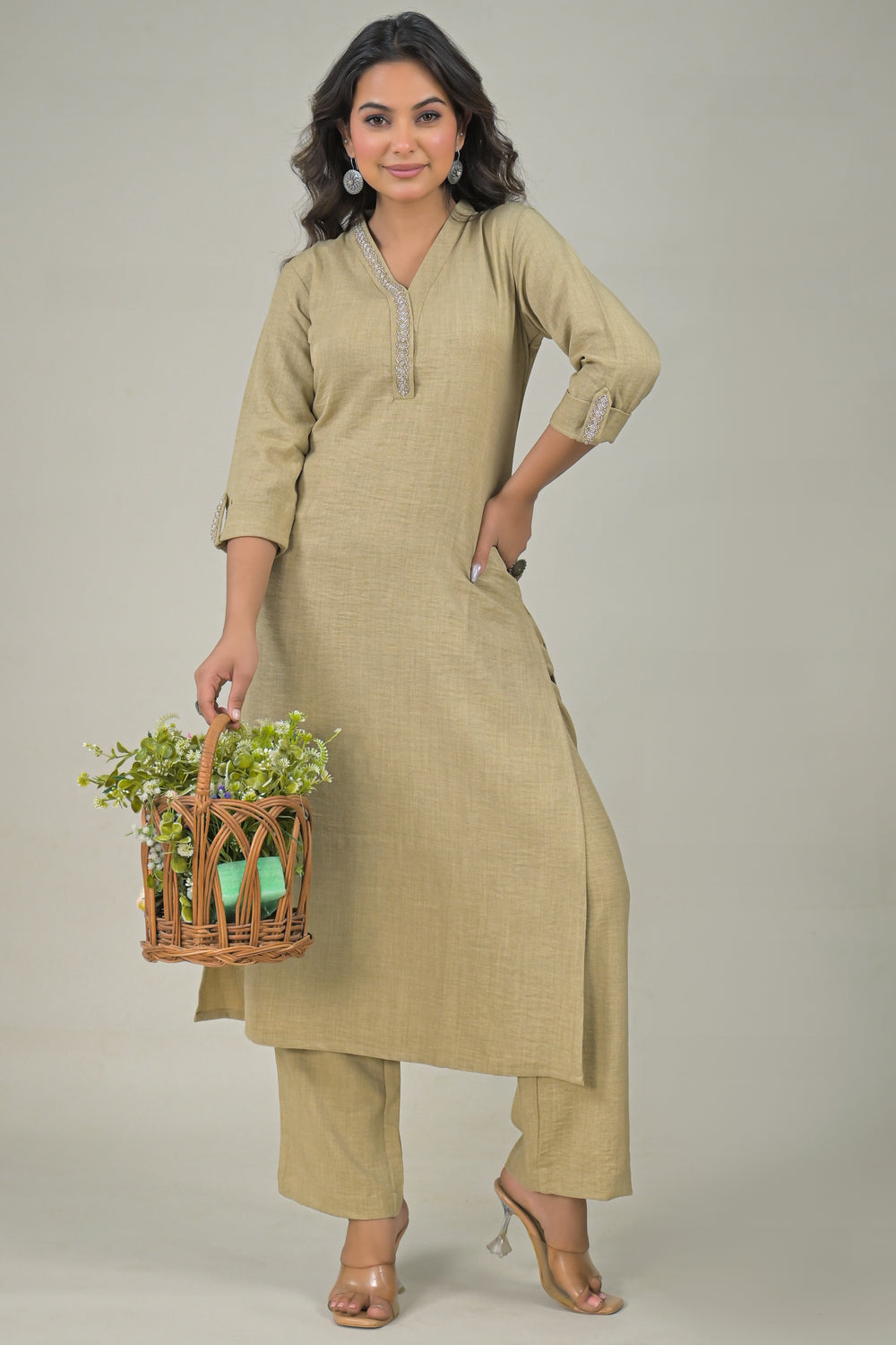 Soul Armor Classic Straight Kurta Pant Set with Embroidered Neck