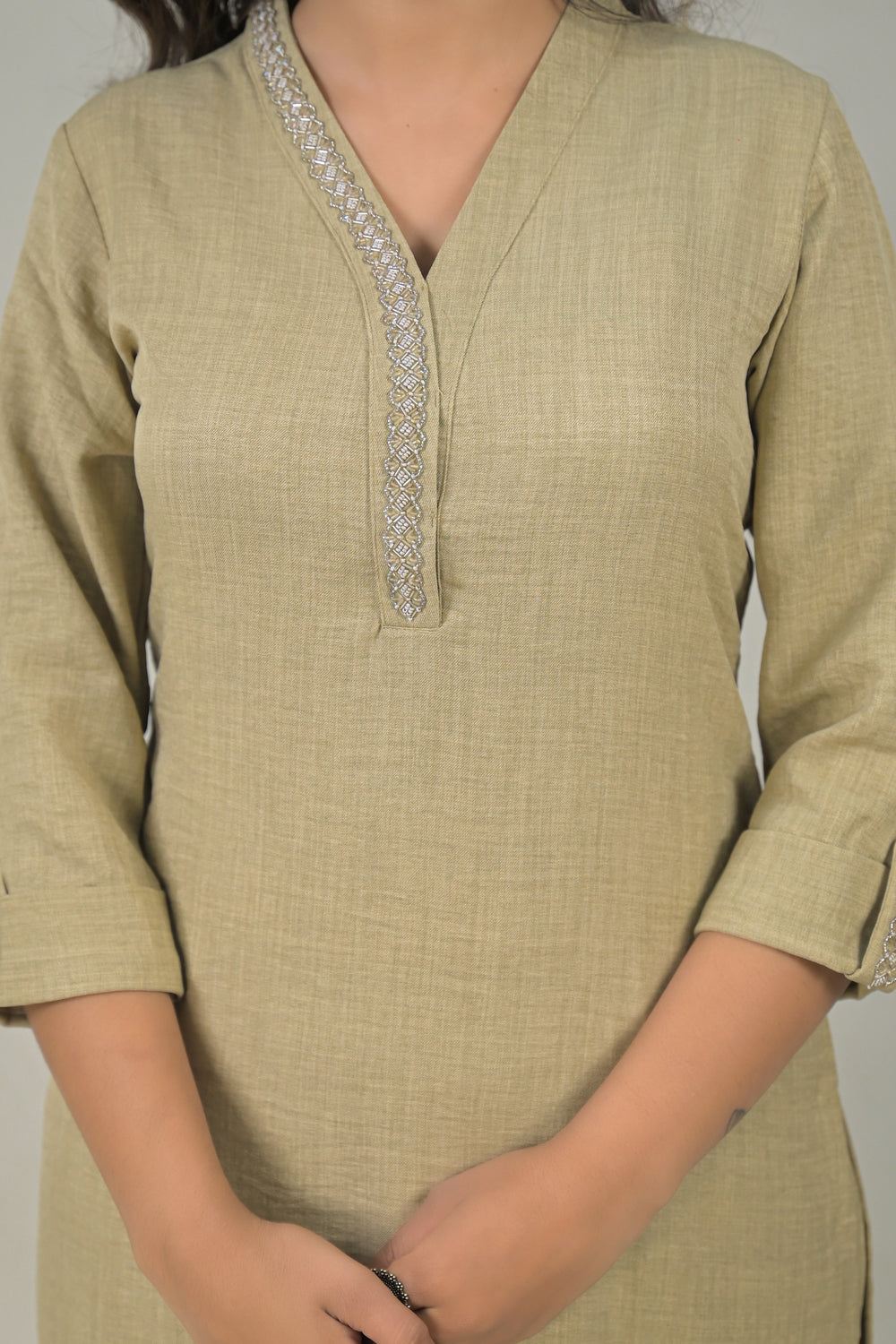 Soul Armor Classic Straight Kurta Pant Set with Embroidered Neck