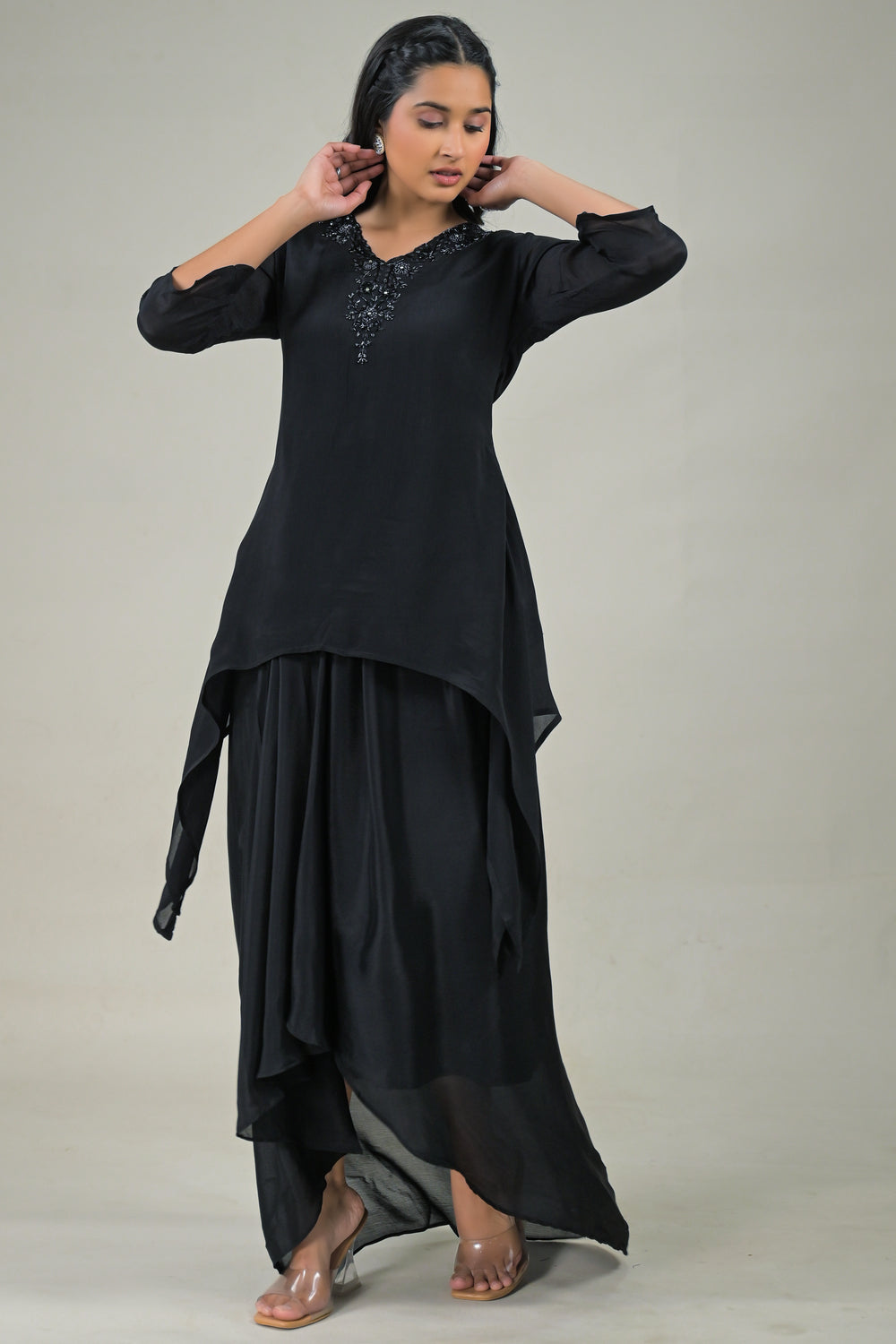 Soul Armor Elegant Solid Asymmetric Kurta Co-Ord Set