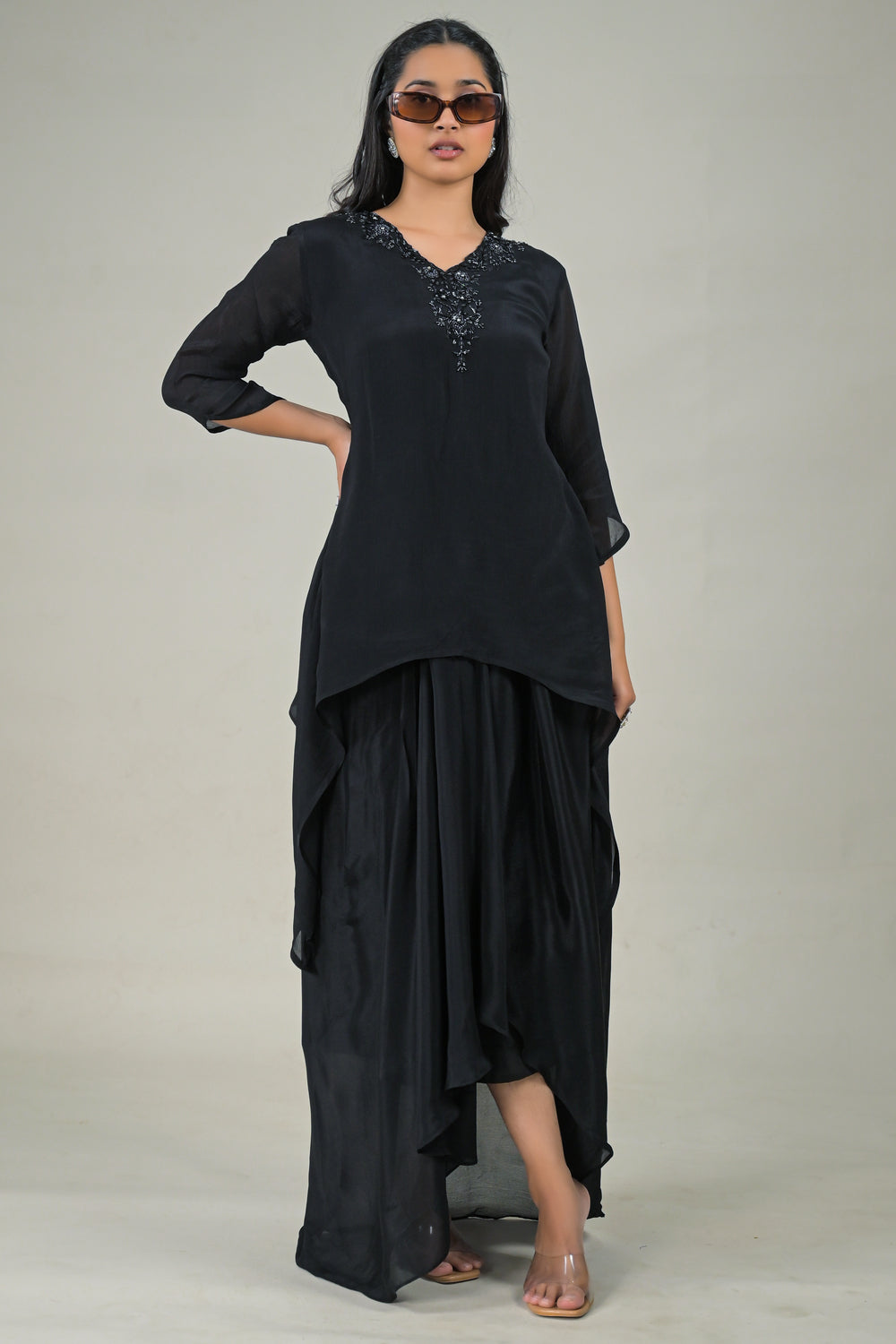 Soul Armor Elegant Solid Asymmetric Kurta Co-Ord Set