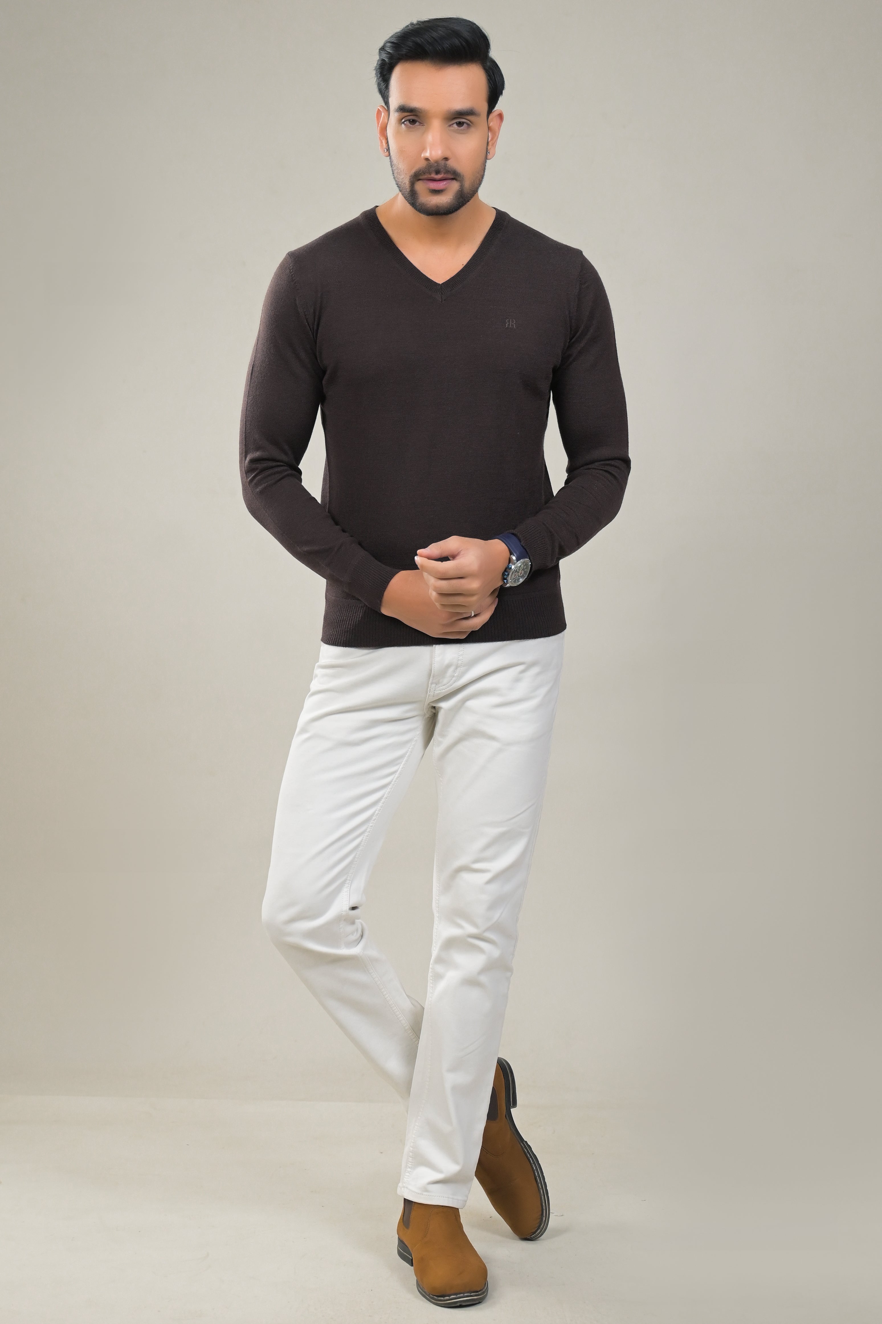 Raymond Solid V-Neck Knit Pullover Sweater